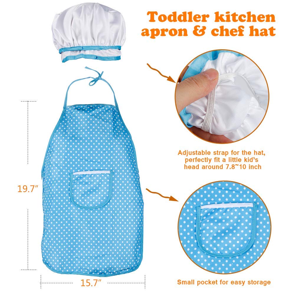 D-FantiX Play Kitchen Accessories Set – Kids Pots & Pans, Utensils, Apron & Chef Hat