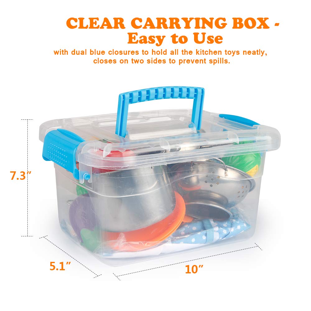 D-FantiX Play Kitchen Accessories Set – Kids Pots & Pans, Utensils, Apron & Chef Hat