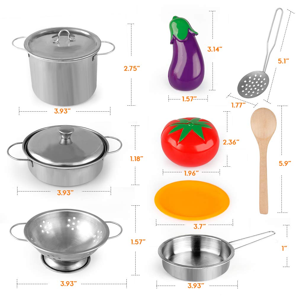 D-FantiX Play Kitchen Accessories Set – Kids Pots & Pans, Utensils, Apron & Chef Hat