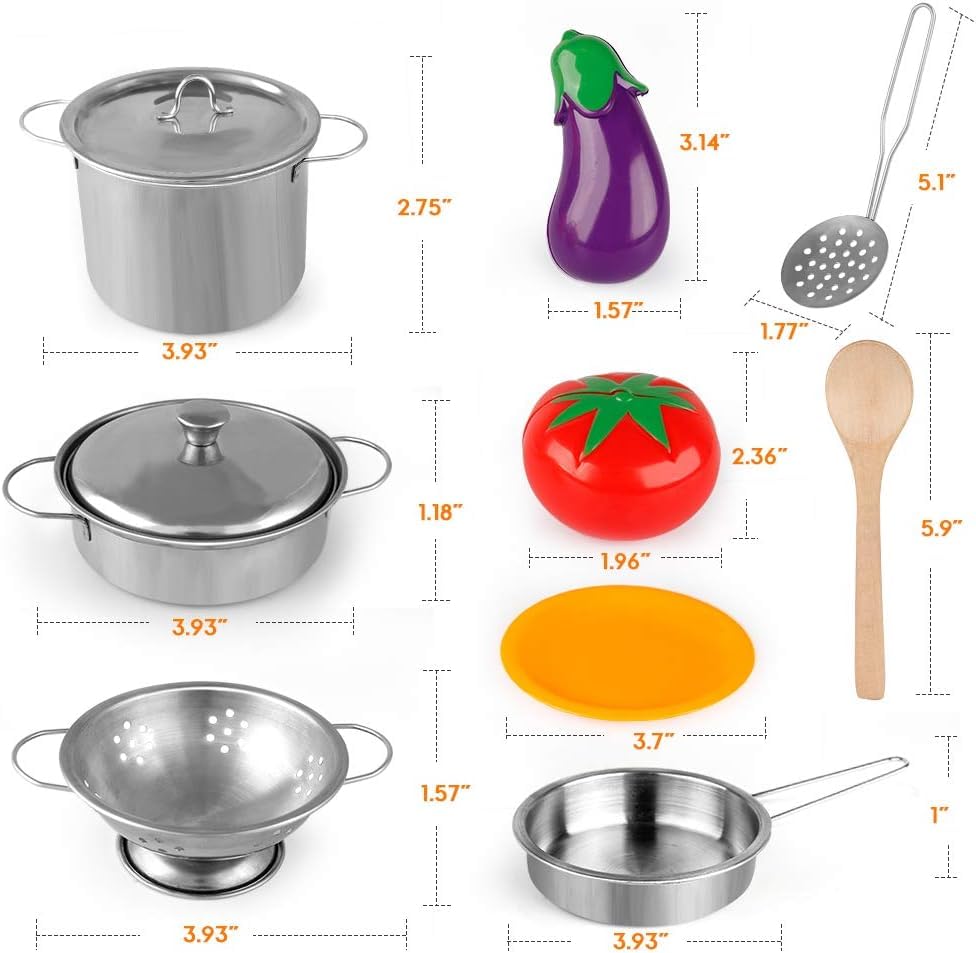 D-FantiX Play Kitchen Accessories Set – Kids Pots & Pans, Utensils, Apron & Chef Hat