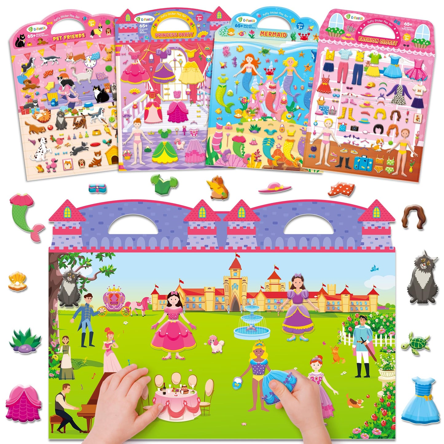 D-FantiX 3D Puffy Stickers for Toddlers 2-4 | Reusable Sticker Books for Girls 4-8 | Travel Activities