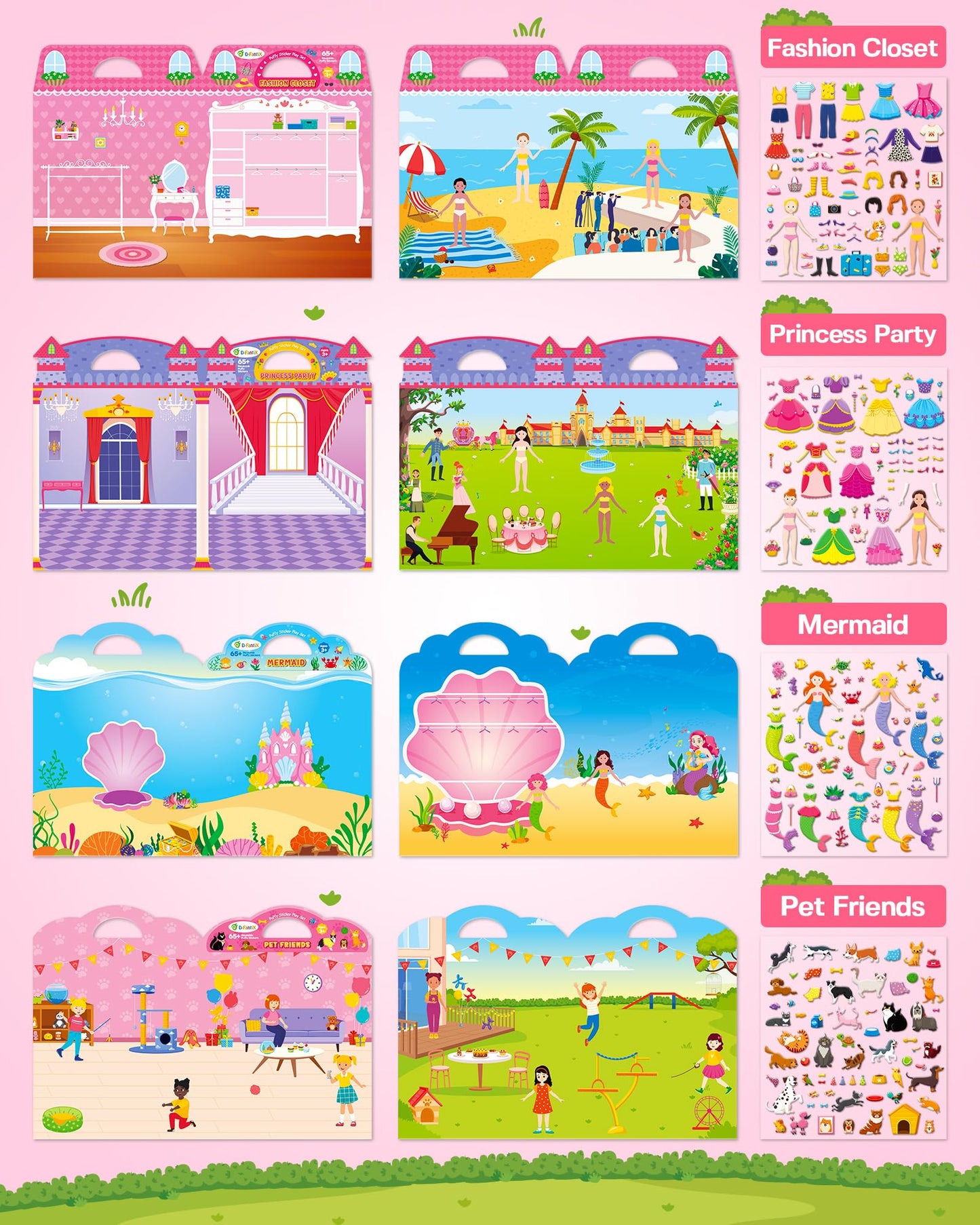 D-FantiX 3D Puffy Stickers for Toddlers 2-4 | Reusable Sticker Books for Girls 4-8 | Travel Activities