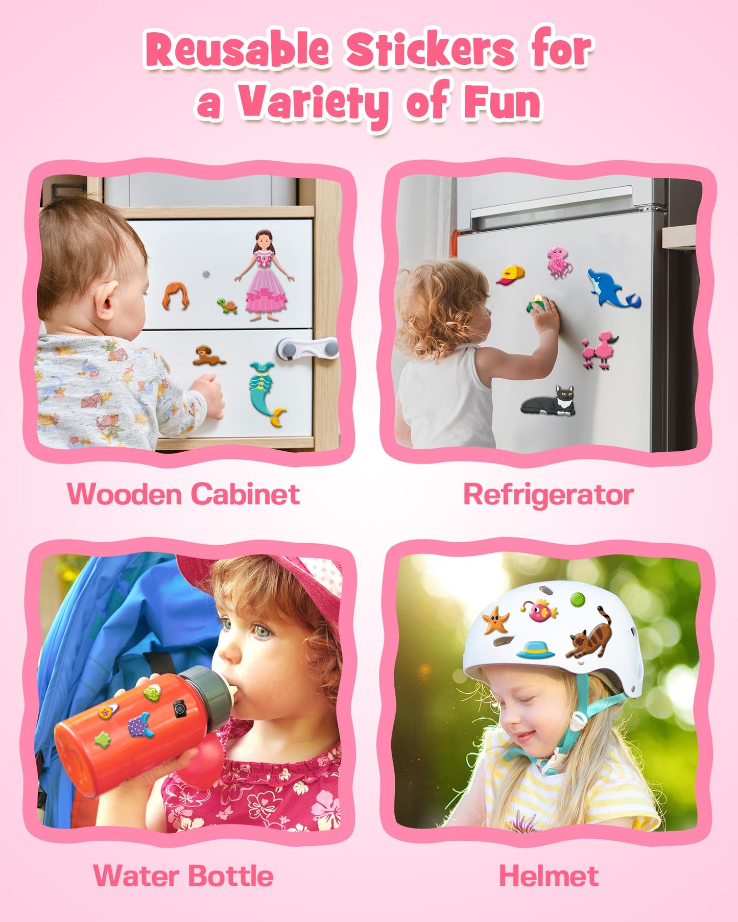 D-FantiX 3D Puffy Stickers for Toddlers 2-4 | Reusable Sticker Books for Girls 4-8 | Travel Activities