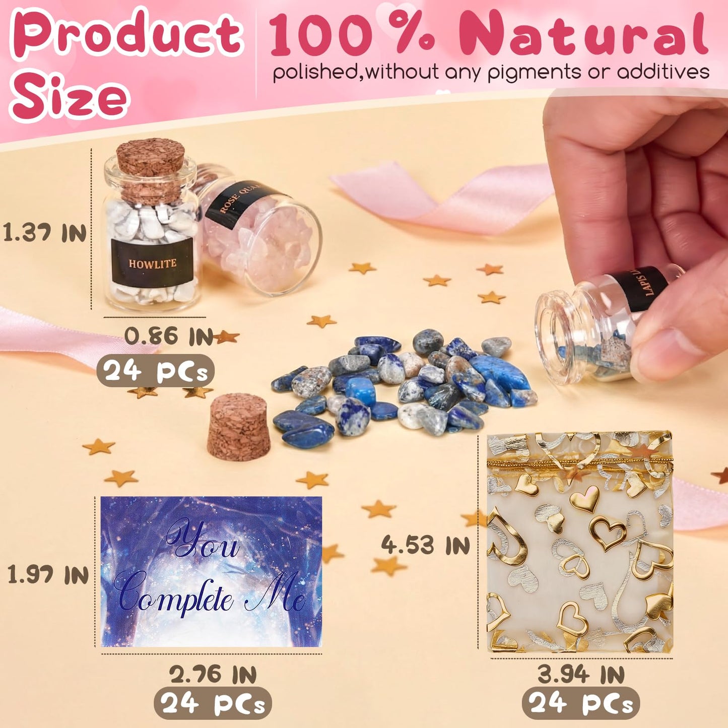 DFDNFF 24 Pack Healing Crystals with Cards – Mini Bottles, Gift Set