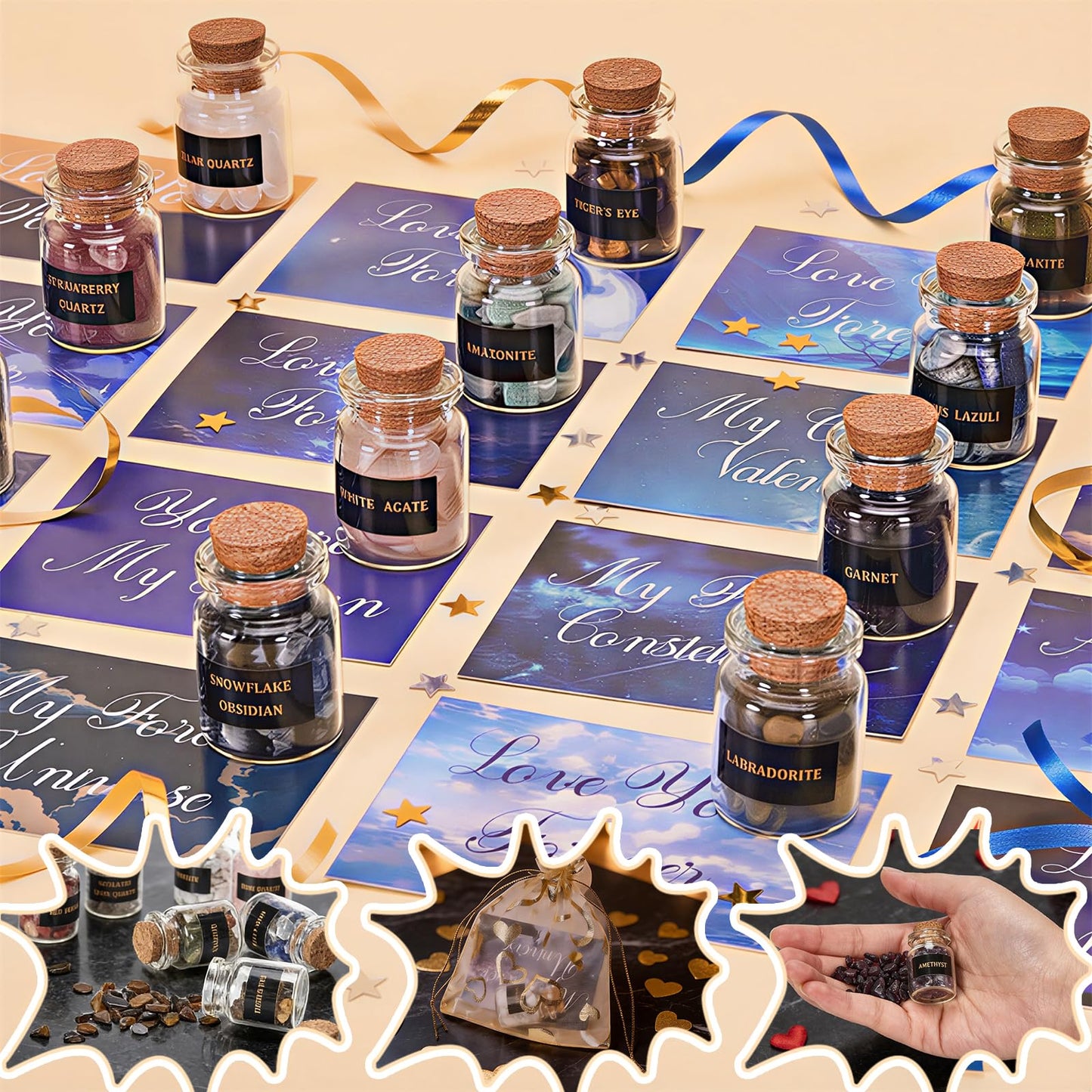 DFDNFF 24 Pack Healing Crystals with Cards – Mini Bottles, Gift Set