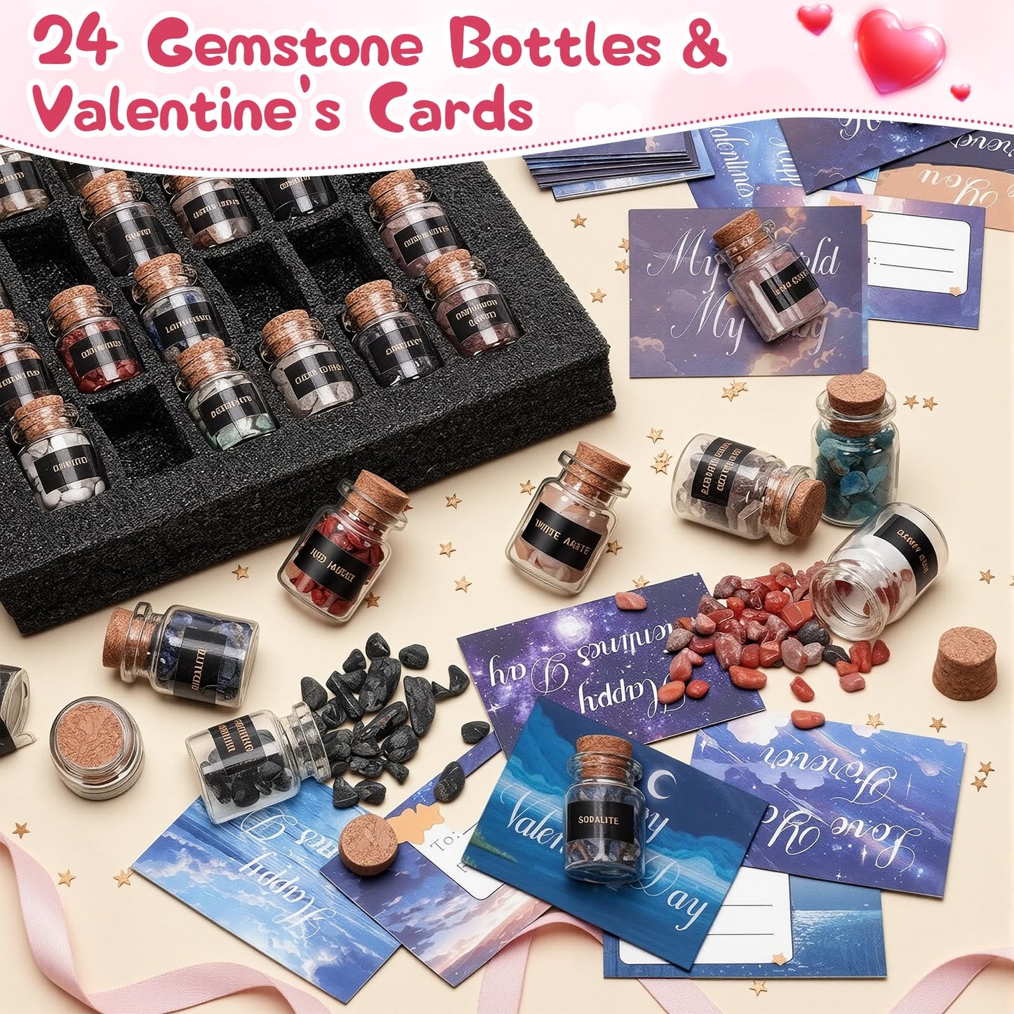 DFDNFF 24 Pack Healing Crystals with Cards – Mini Bottles, Gift Set