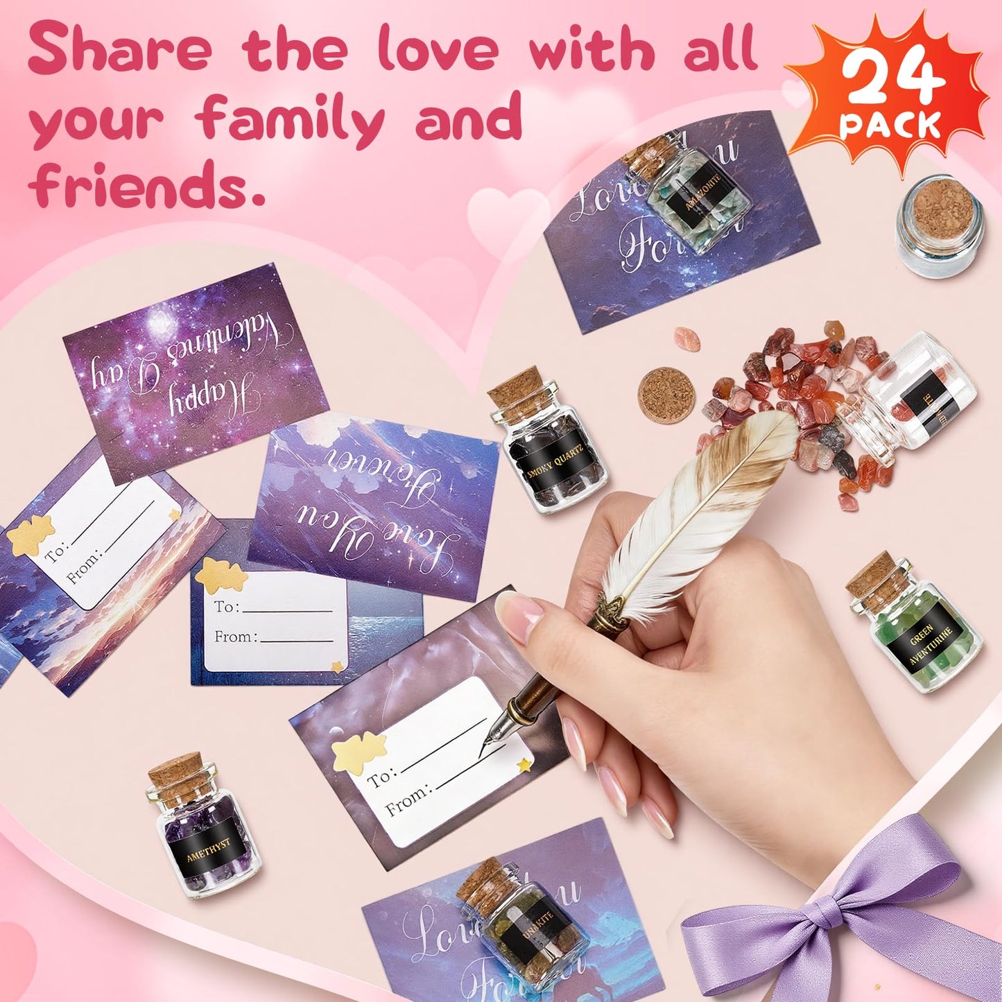 DFDNFF 24 Pack Healing Crystals with Cards – Mini Bottles, Gift Set