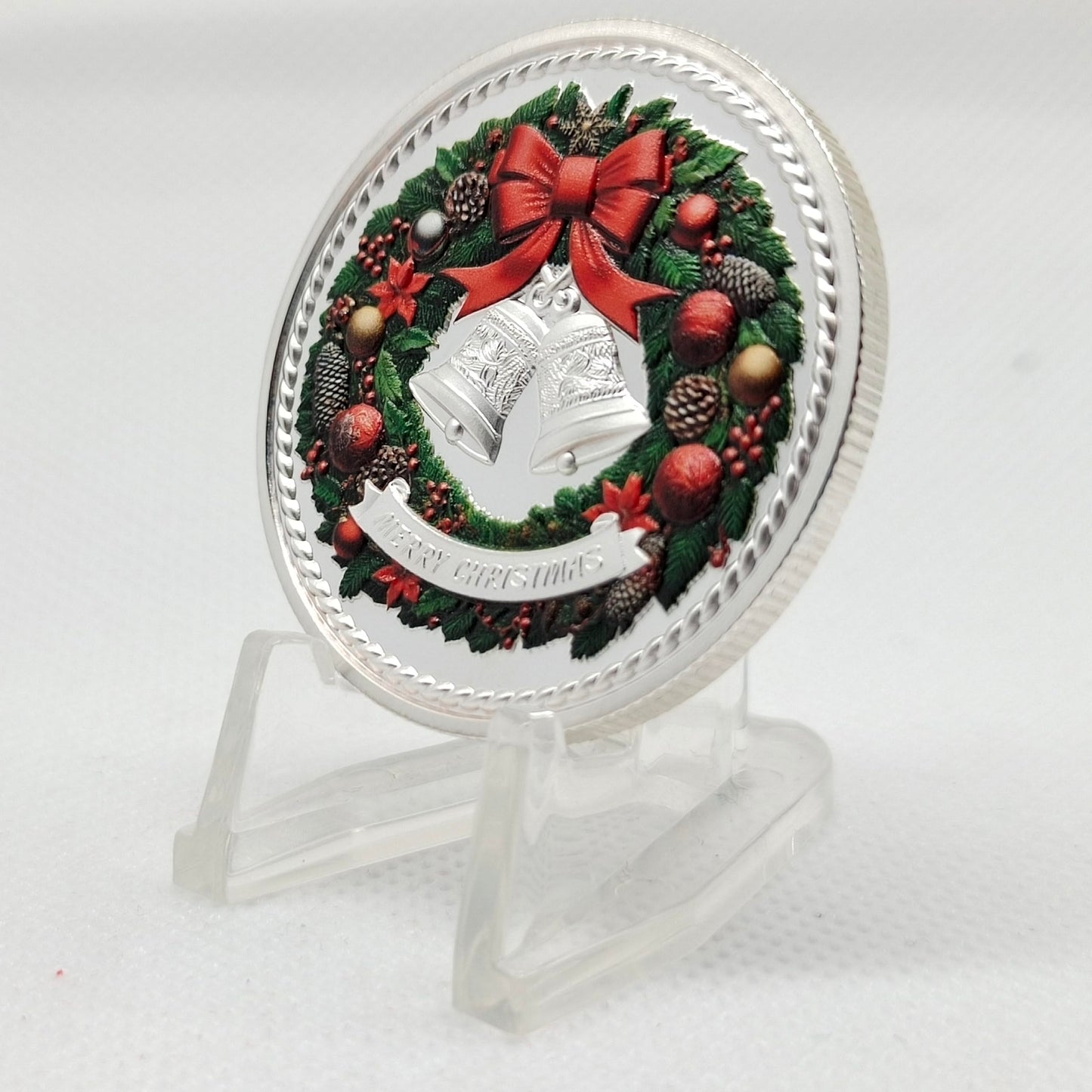 DFFDFF Santa Claus Merry Christmas Challenge Coin with Red Bag – 3D Engraved Holiday Gift