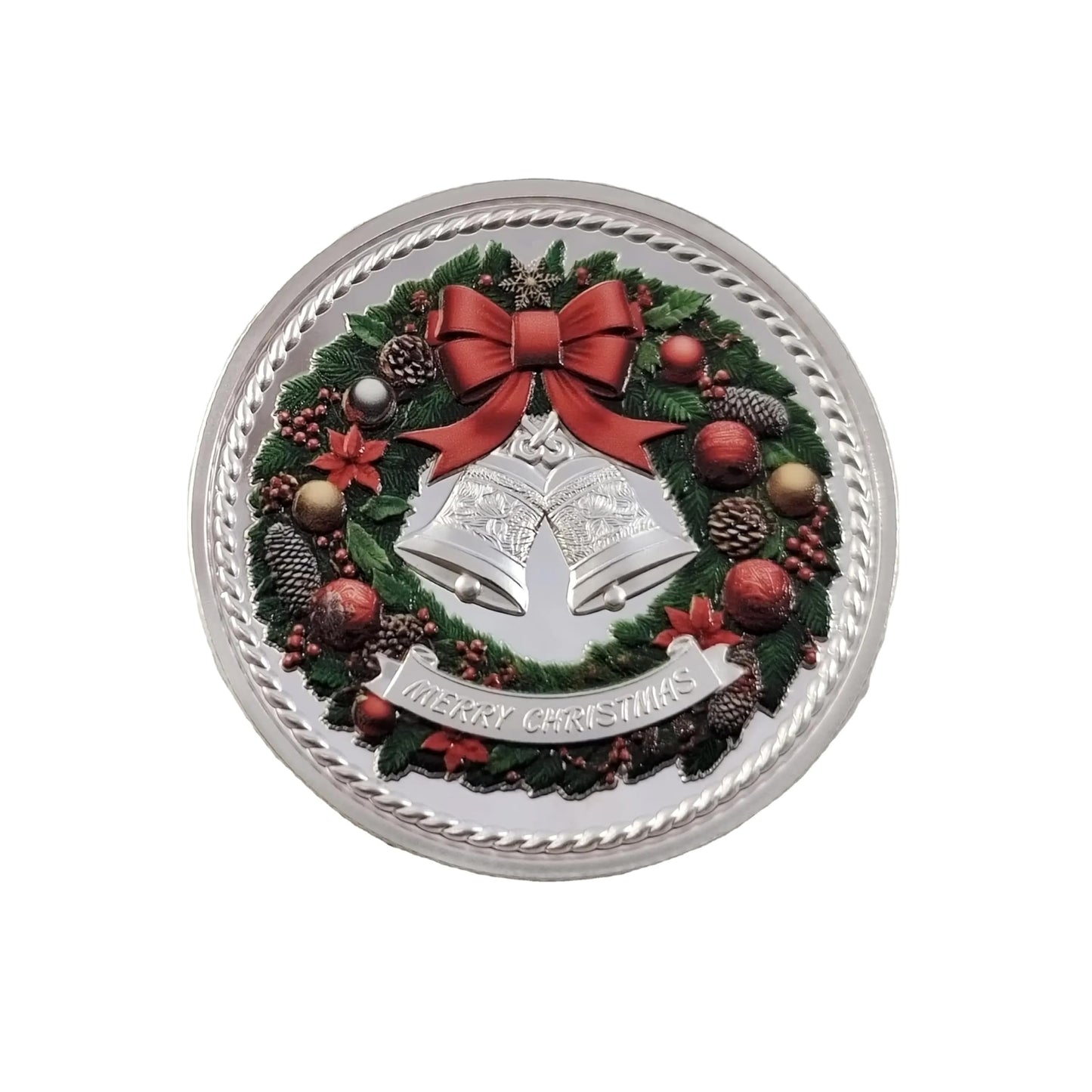 DFFDFF Santa Claus Merry Christmas Challenge Coin with Red Bag – 3D Engraved Holiday Gift