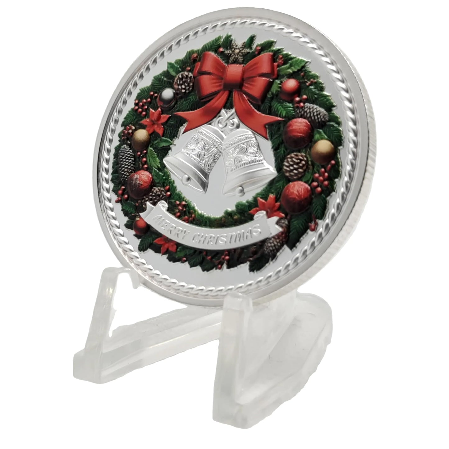 DFFDFF Santa Claus Merry Christmas Challenge Coin with Red Bag – 3D Engraved Holiday Gift
