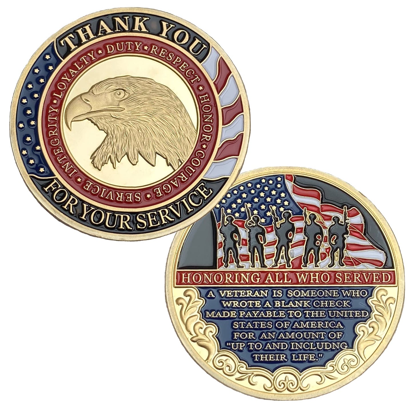 DFFDFF Military Appreciation Challenge Coin - Gold Plated Veteran Day Gift and Thank You for Your Service