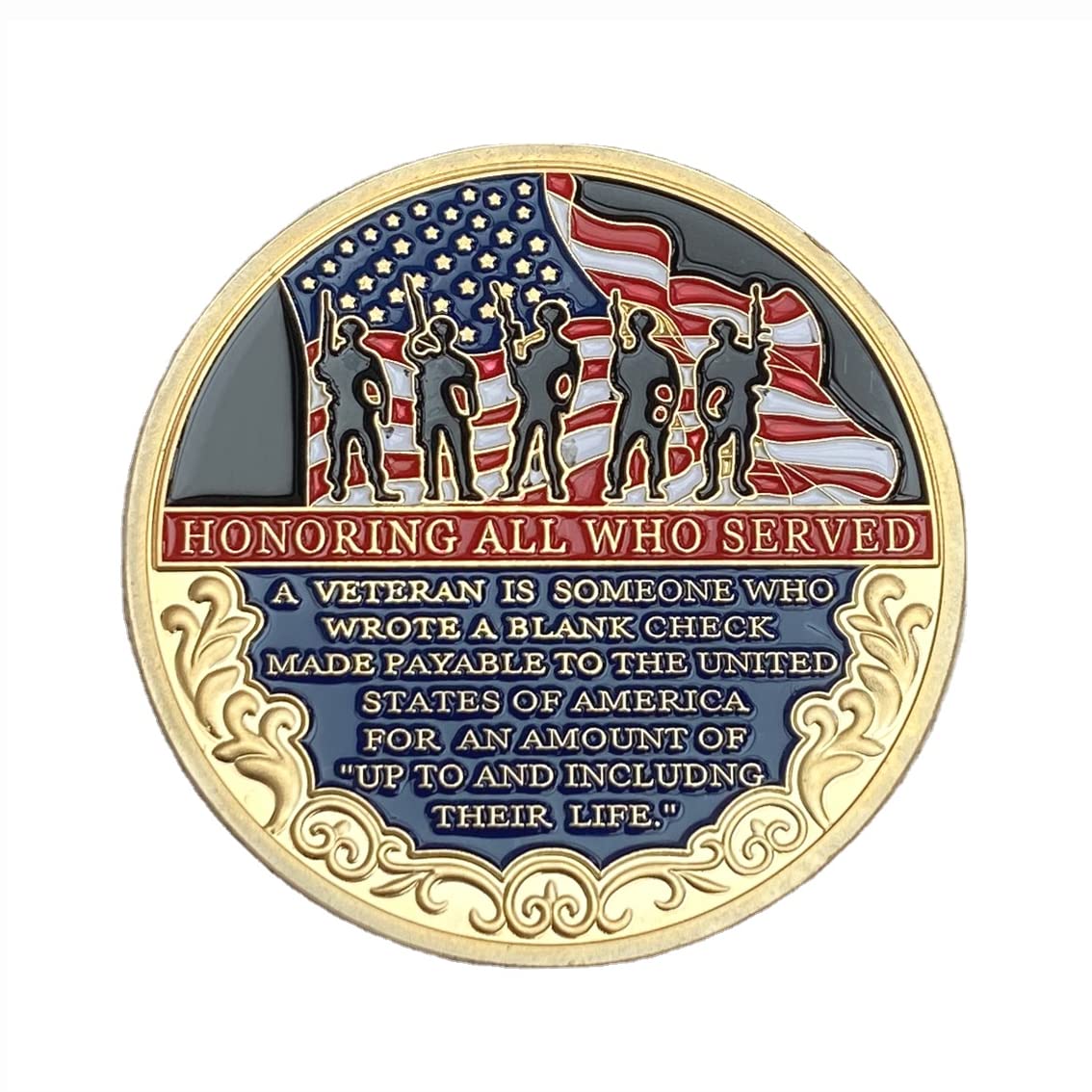 DFFDFF Military Appreciation Challenge Coin - Gold Plated Veteran Day Gift and Thank You for Your Service