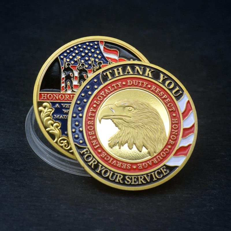 DFFDFF Military Appreciation Challenge Coin - Gold Plated Veteran Day Gift and Thank You for Your Service