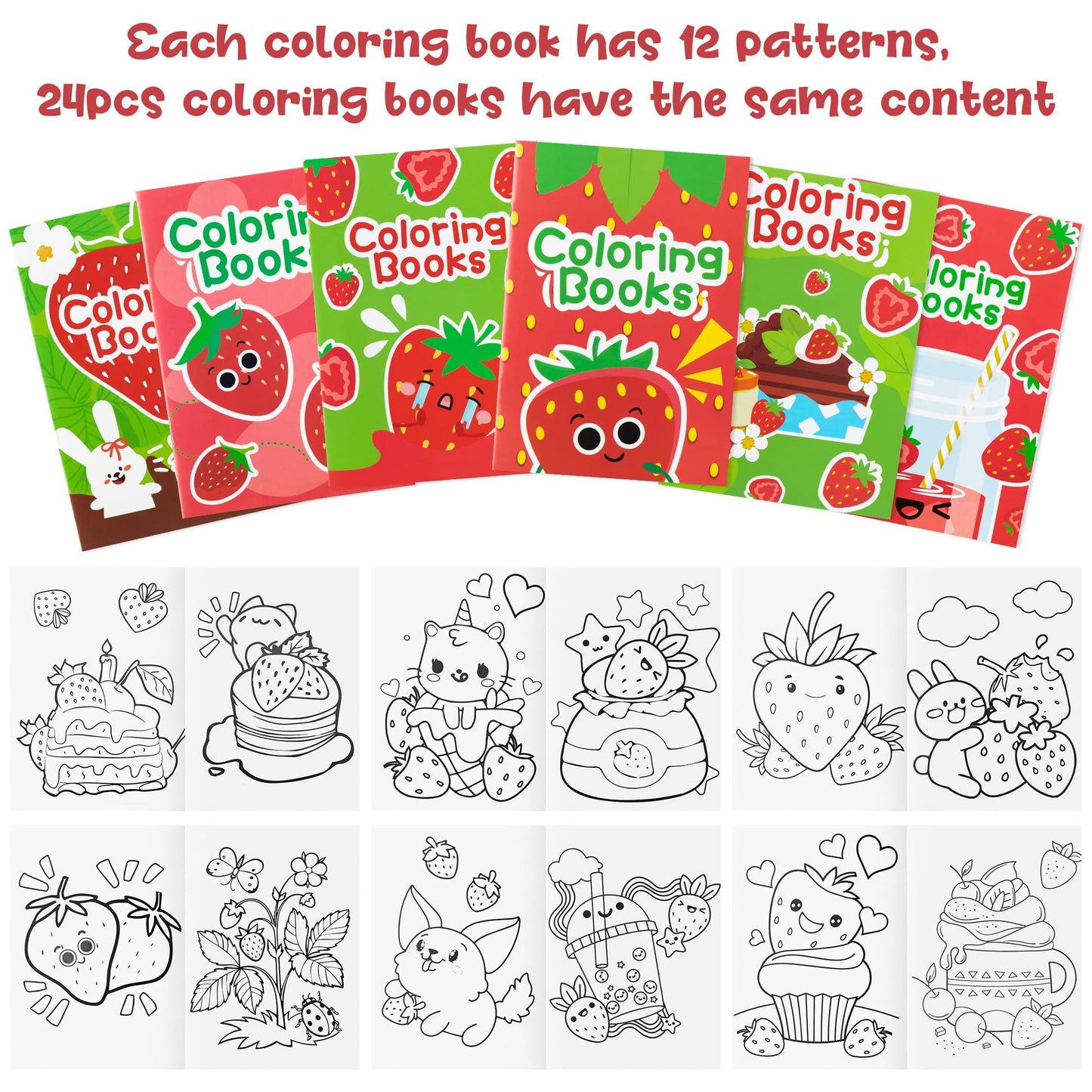 DGjianfei 24-Pack Kids Coloring Books Bulk – Animal DIY Art, Strawberry Theme