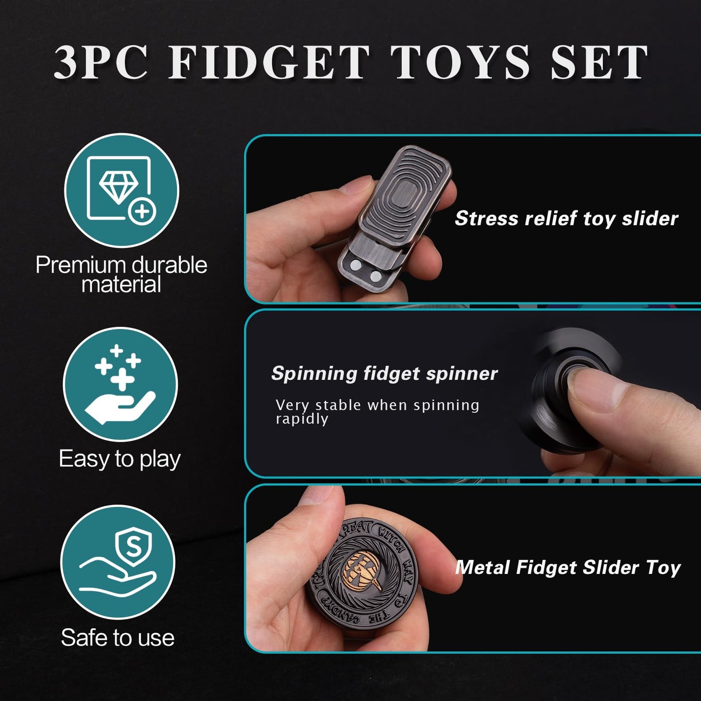 D.G.PLAYER Fidget Toys Set for Adults — Spinner, Slider & Haptic Coin