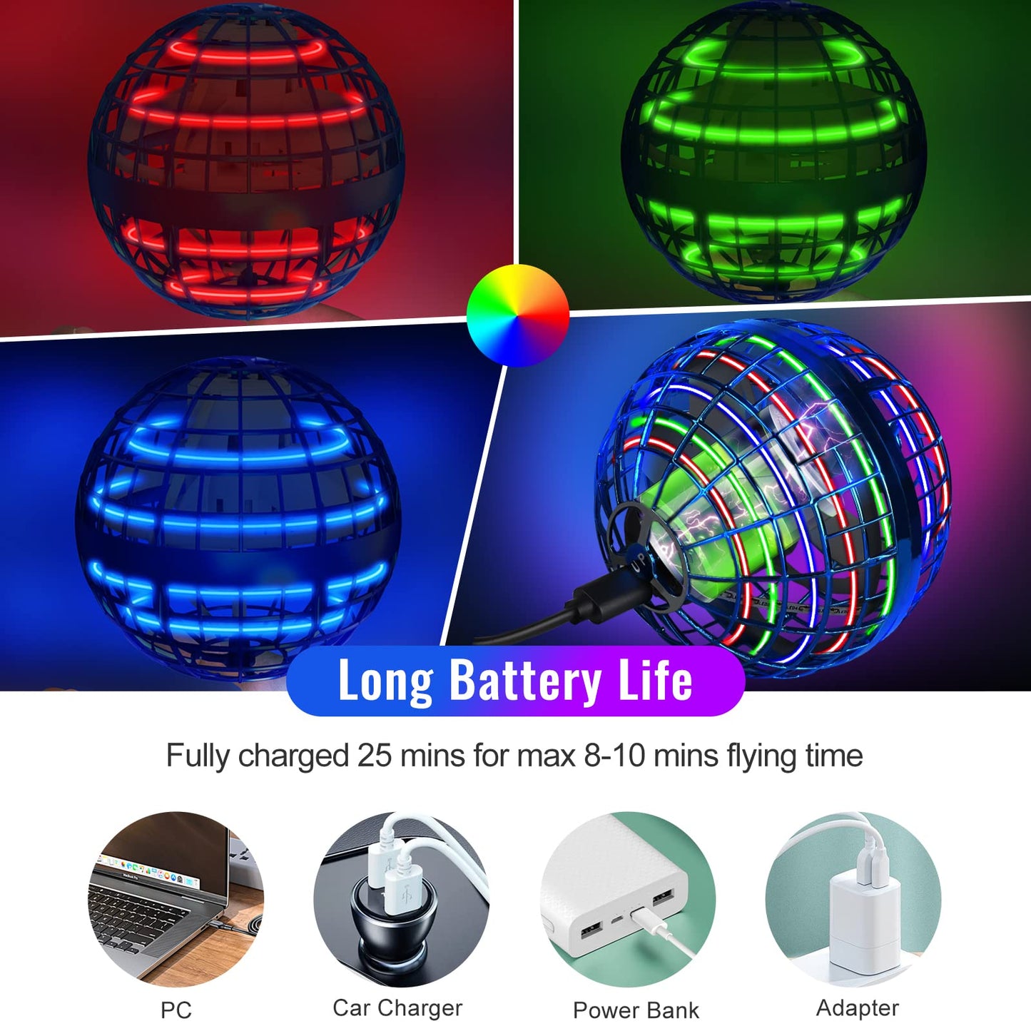 Dhapy Flying Orb Ball Toy 2 Pack – Upgraded Boomerang Hovering LED Fidget Spinner
