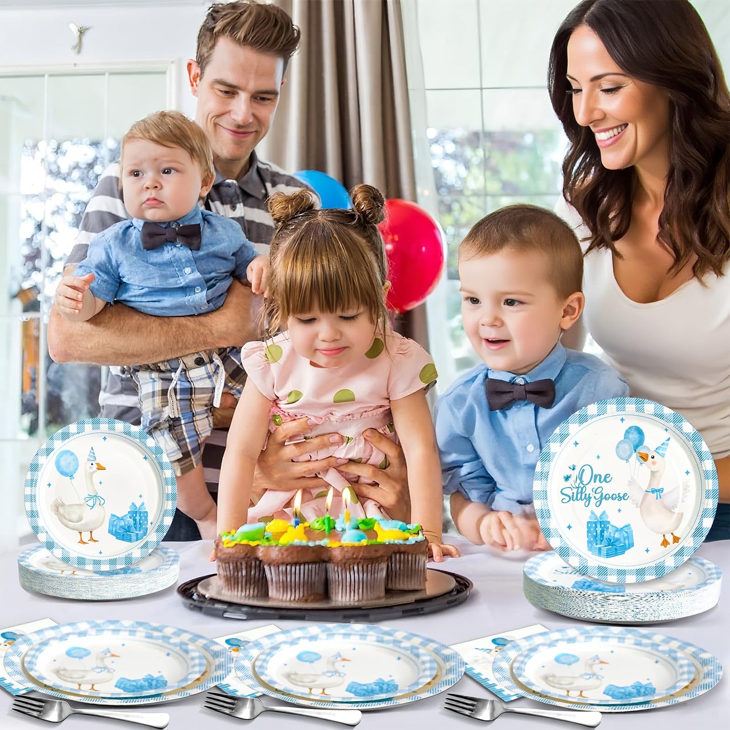 Dhnvcud 180PCS One Silly Goose Party Supplies – Serves 60, Goose Theme Plates & Napkins Kit