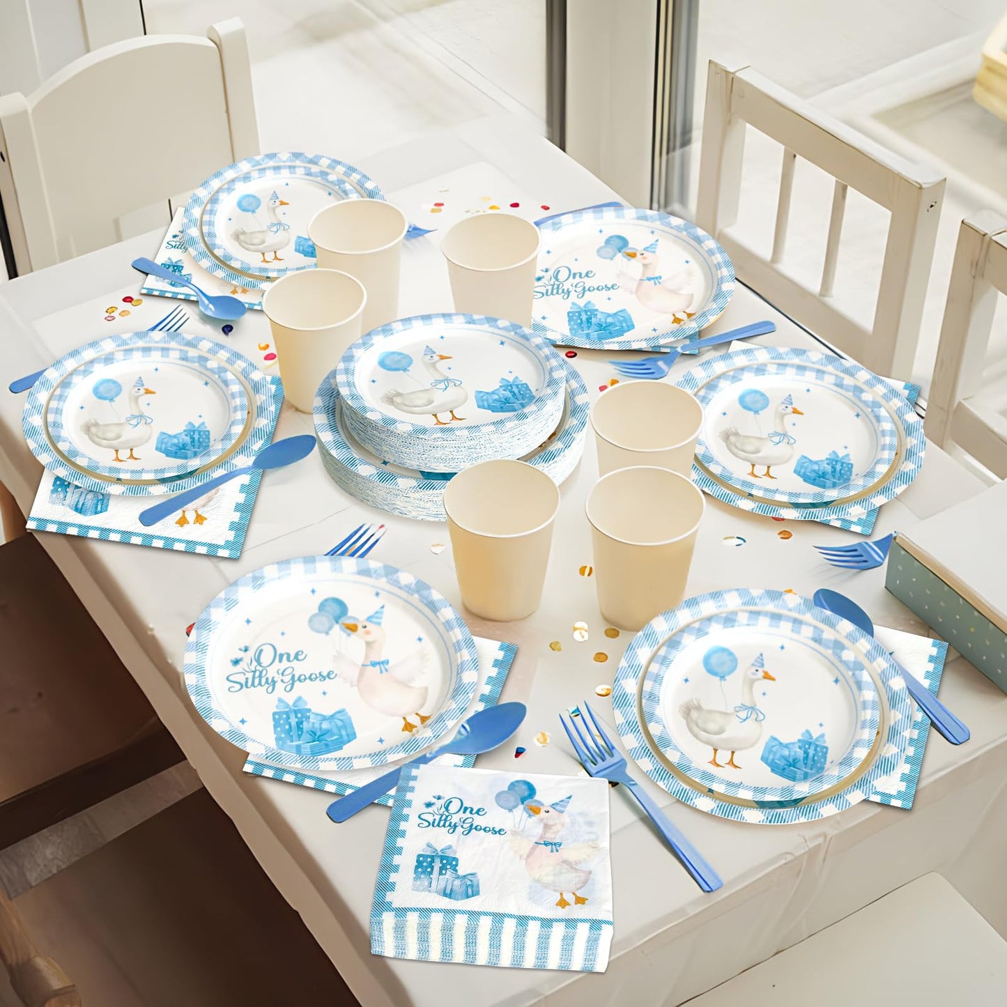 Dhnvcud 180PCS One Silly Goose Party Supplies – Serves 60, Goose Theme Plates & Napkins Kit