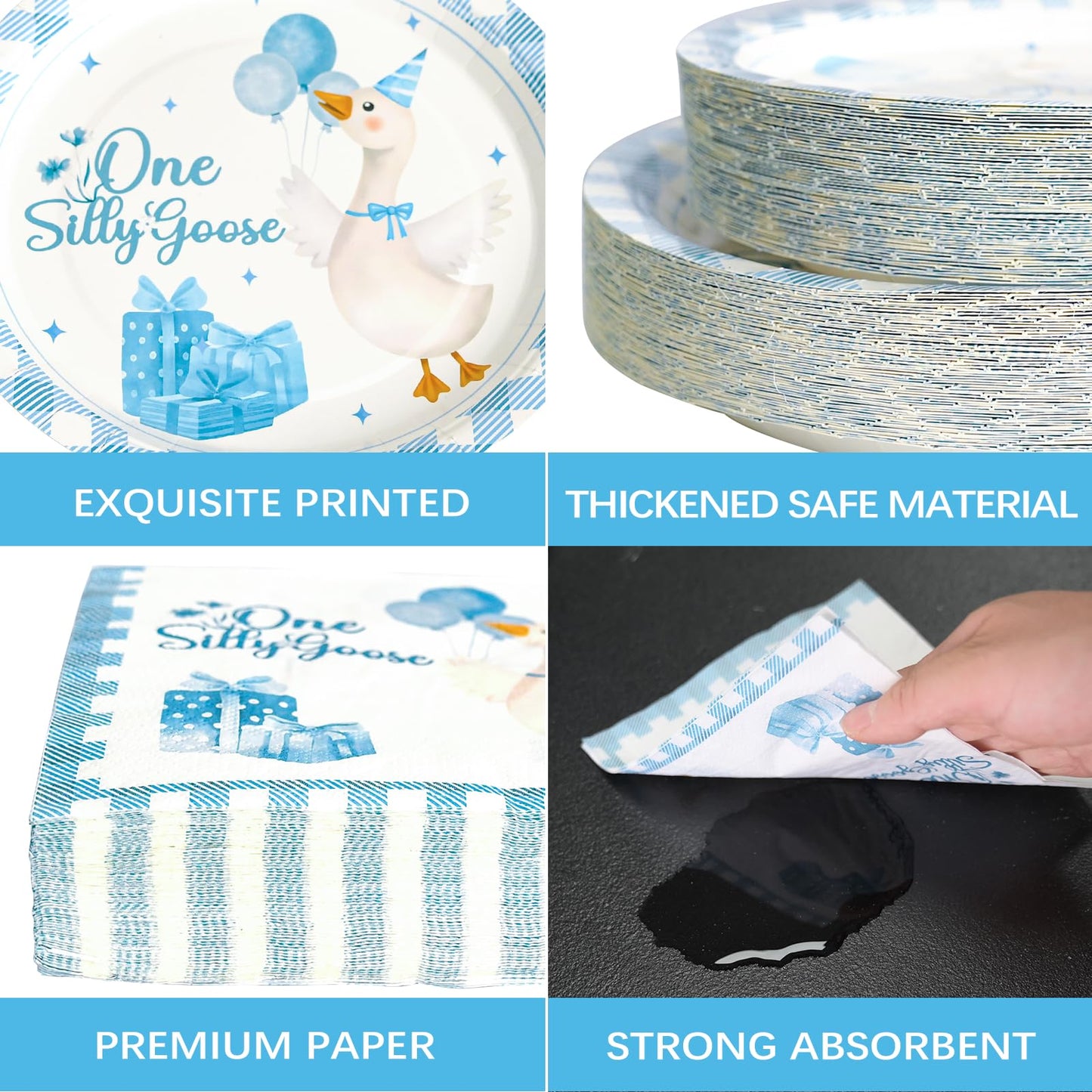 Dhnvcud 180PCS One Silly Goose Party Supplies – Serves 60, Goose Theme Plates & Napkins Kit