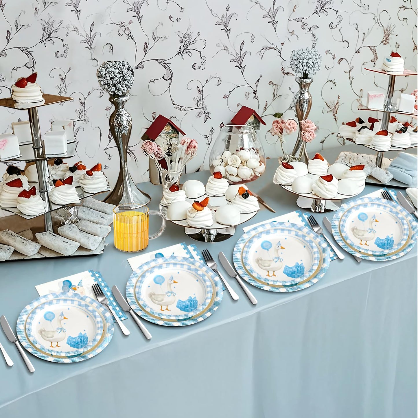 Dhnvcud 180PCS One Silly Goose Party Supplies – Serves 60, Goose Theme Plates & Napkins Kit
