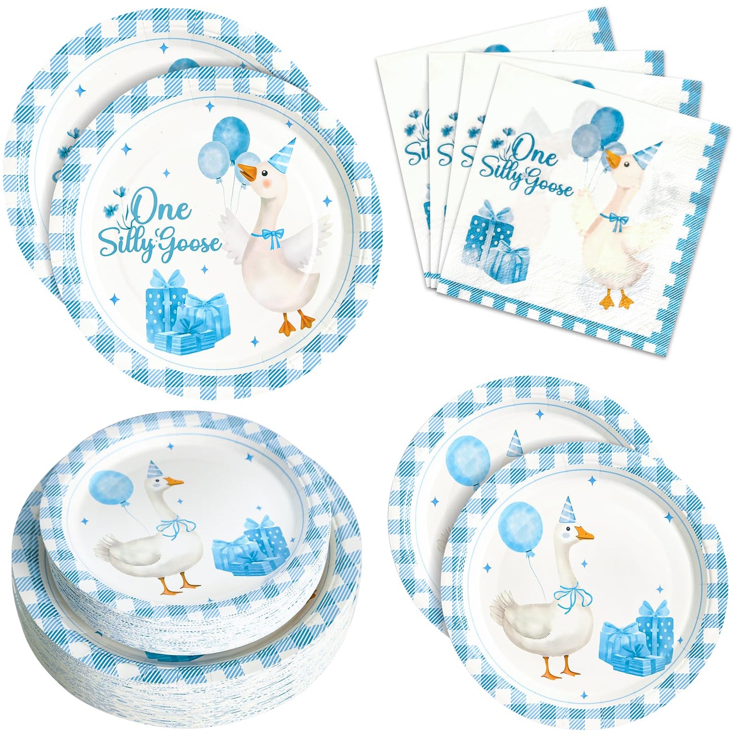 Dhnvcud 180PCS One Silly Goose Party Supplies – Serves 60, Goose Theme Plates & Napkins Kit