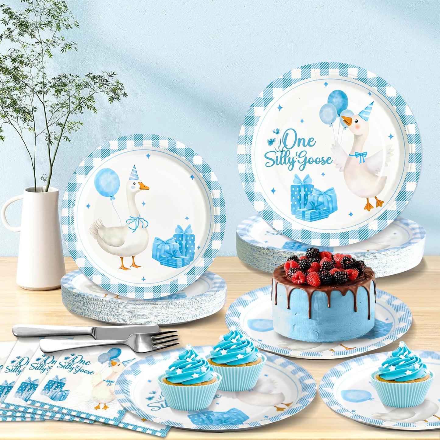 Dhnvcud 180PCS One Silly Goose Party Supplies – Serves 60, Goose Theme Plates & Napkins Kit