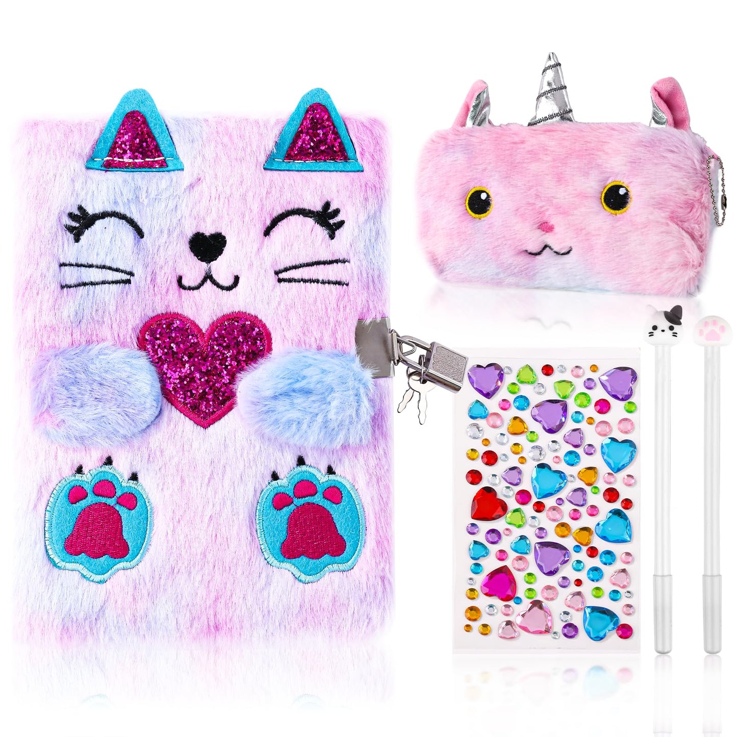 DHQH Cat Diary with Lock Gift Set for Girls Aged 6–12 | Secret Journal & Accessories