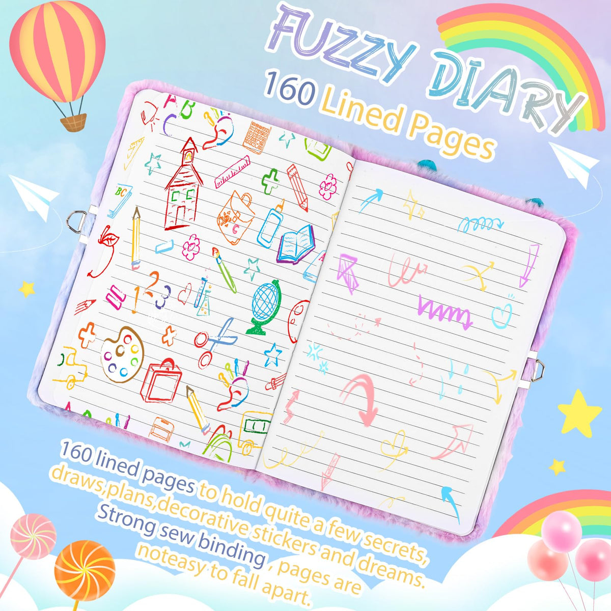 DHQH Cat Diary with Lock Gift Set for Girls Aged 6–12 | Secret Journal & Accessories