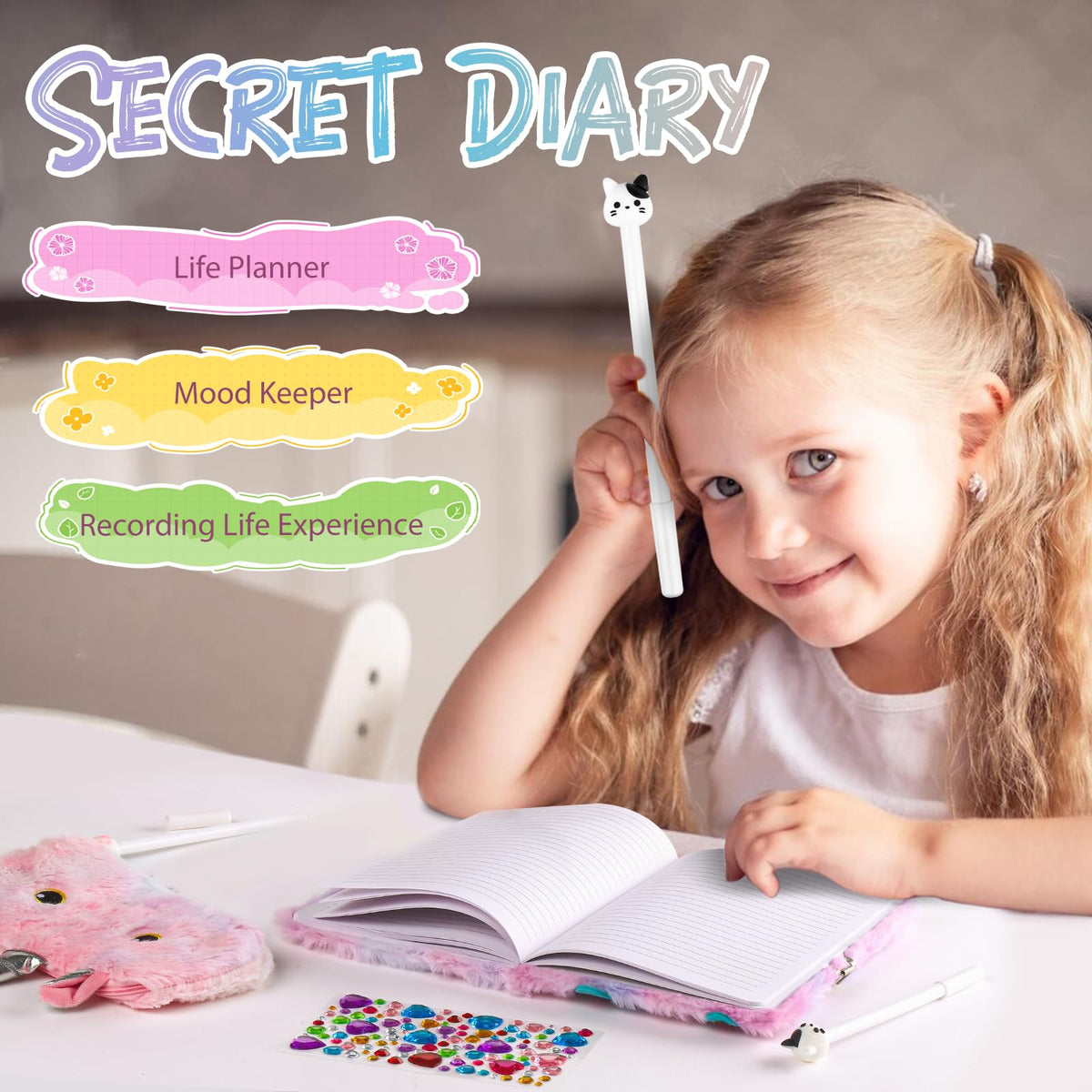 DHQH Cat Diary with Lock Gift Set for Girls Aged 6–12 | Secret Journal & Accessories