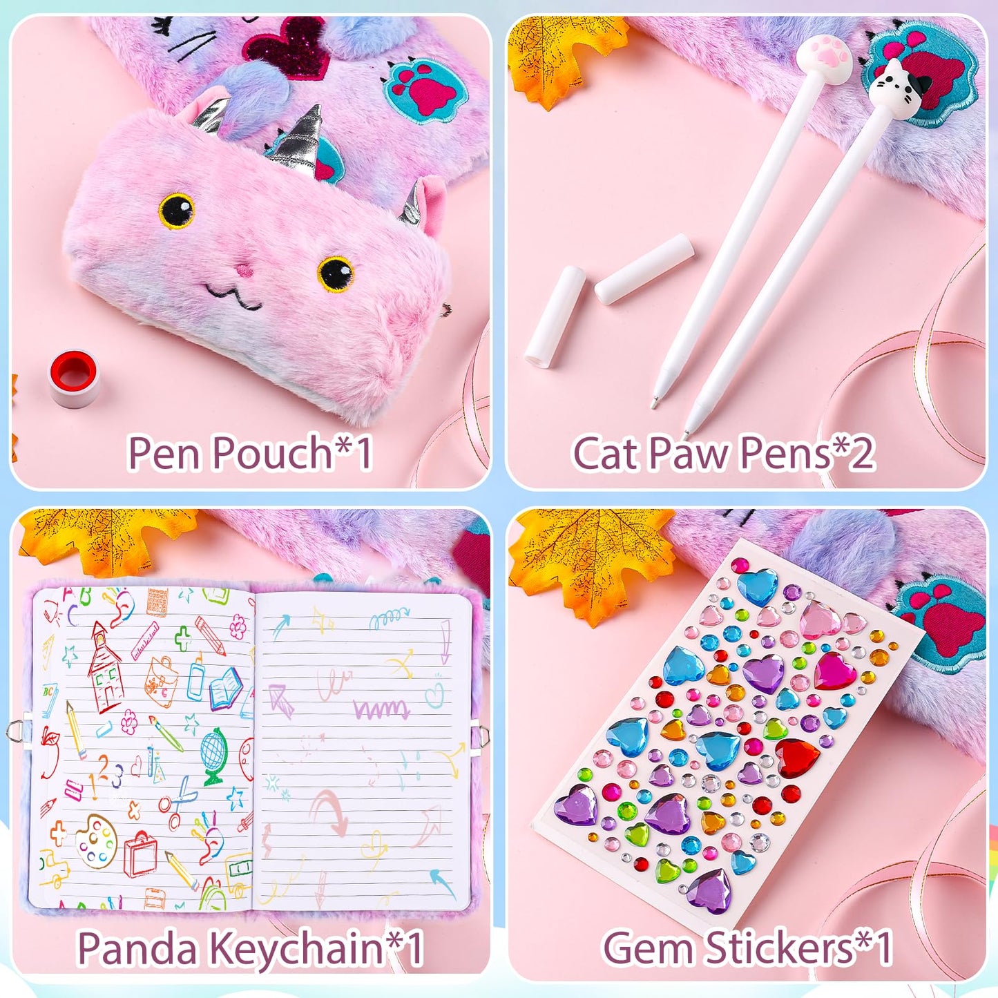DHQH Cat Diary with Lock Gift Set for Girls Aged 6–12 | Secret Journal & Accessories