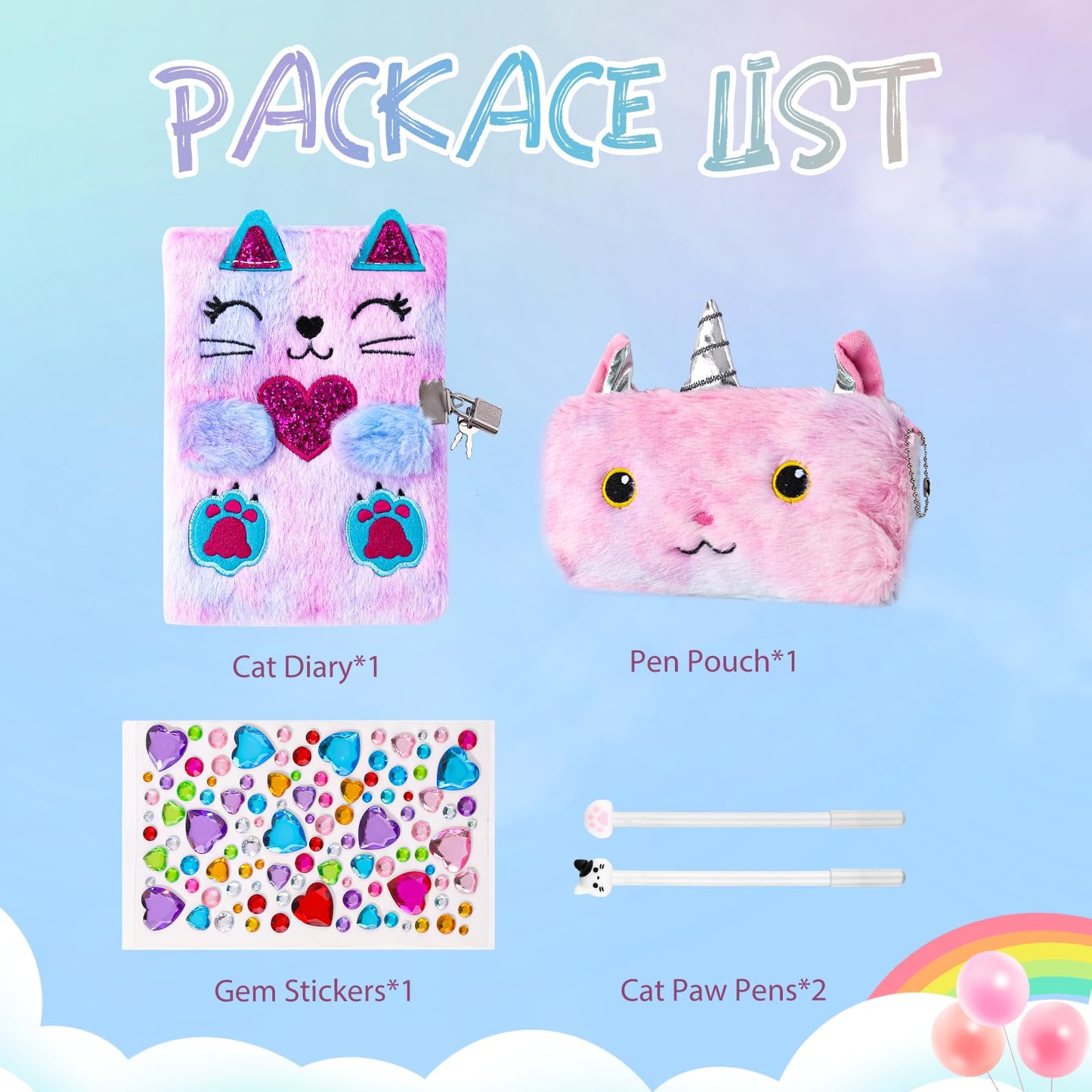 DHQH Cat Diary with Lock Gift Set for Girls Aged 6–12 | Secret Journal & Accessories