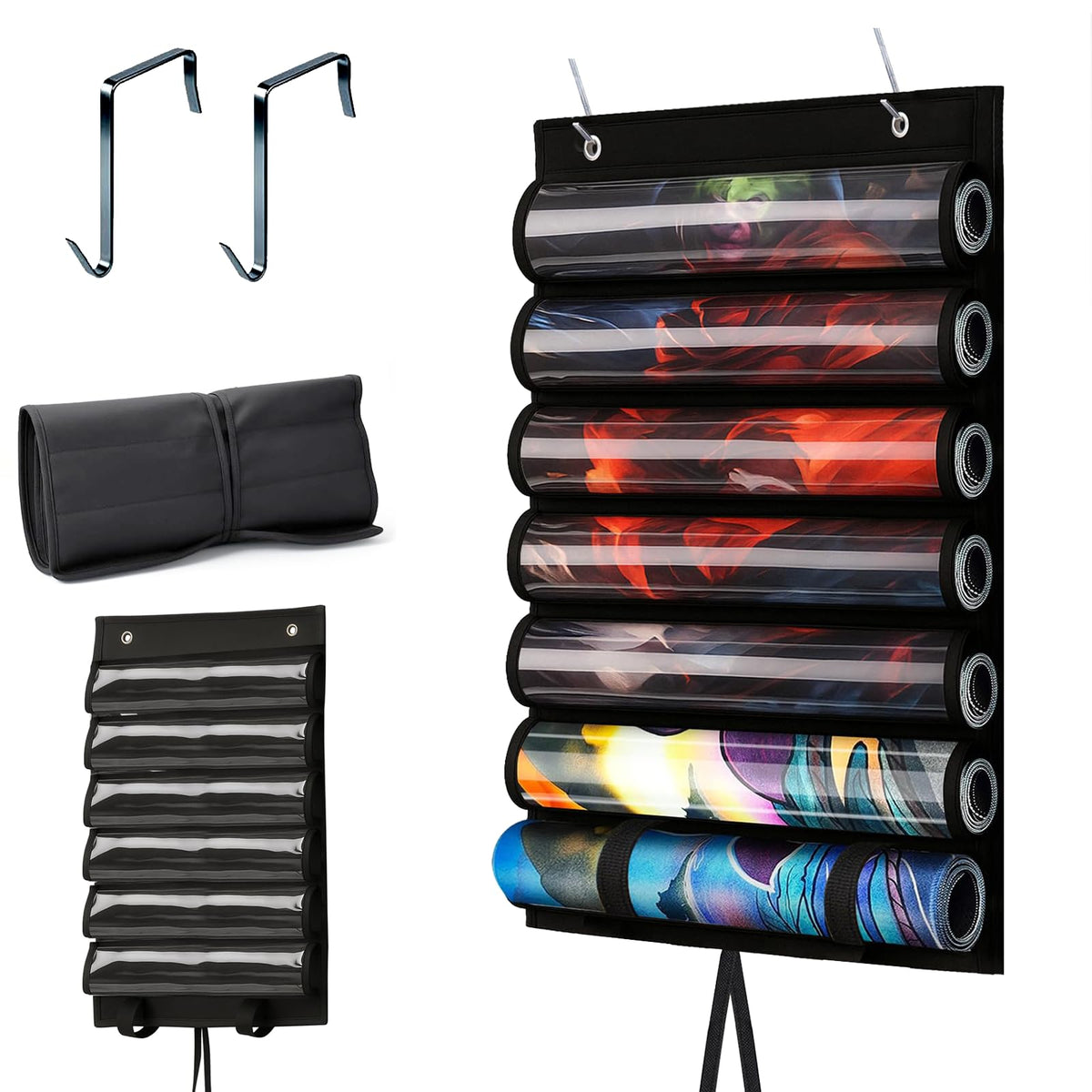 DHRRDE Playmat Tube for MTG – Portable Hangable Door Organizer with 6 Tubes and Clear Slots
