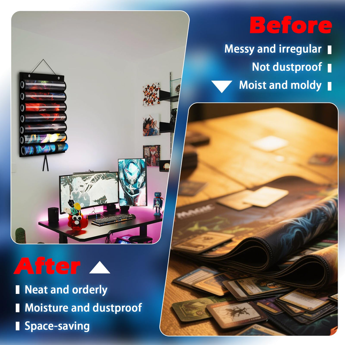 DHRRDE Playmat Tube for MTG – Portable Hangable Door Organizer with 6 Tubes and Clear Slots