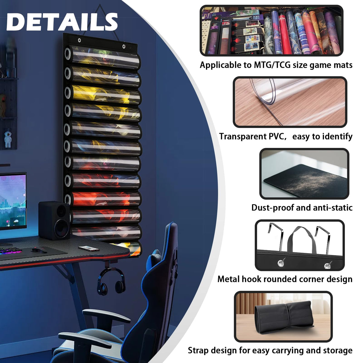 DHRRDE Playmat Tube – MTG Card Game Storage with 2 Hooks & 12 Tubes