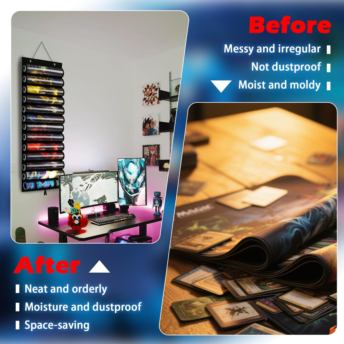 DHRRDE Playmat Tube – MTG Card Game Storage with 2 Hooks & 12 Tubes