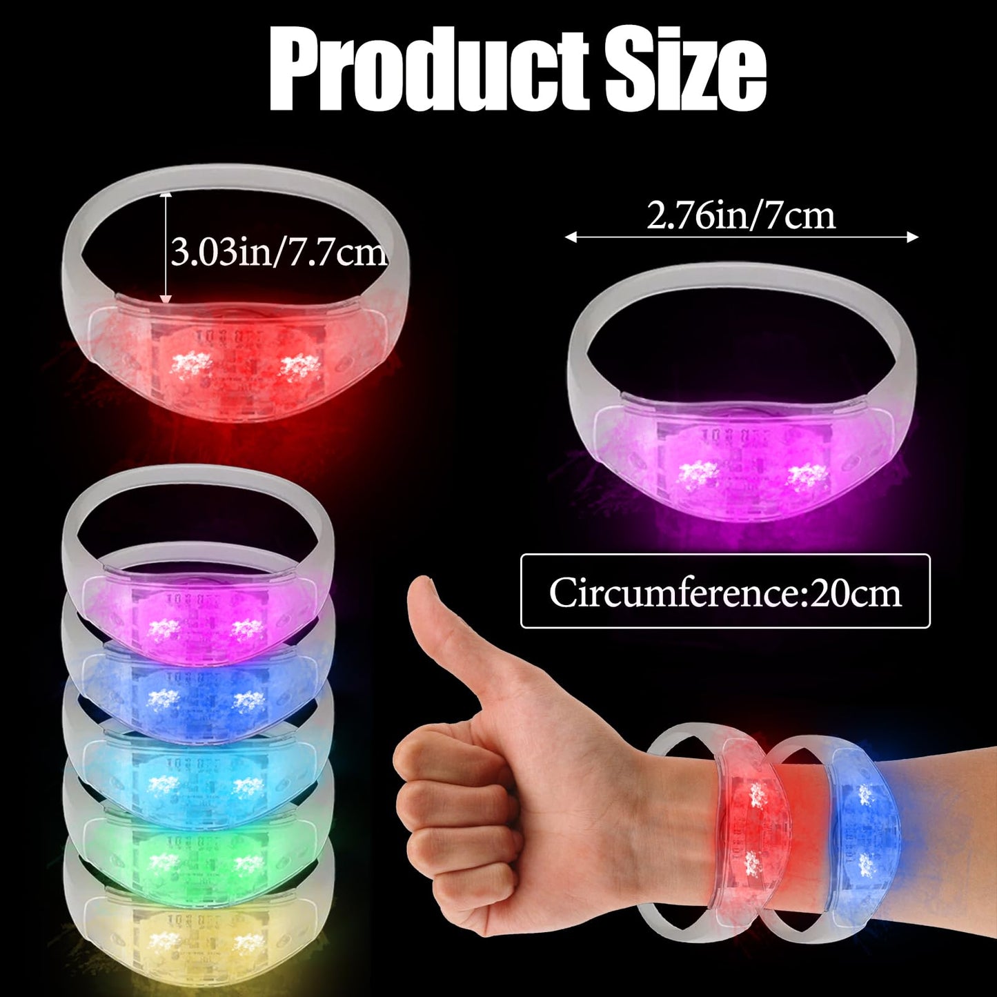 Dhseinat 100 Pcs LED Bracelets – Sound Activated 6-Color Changing Light Up Wristbands
