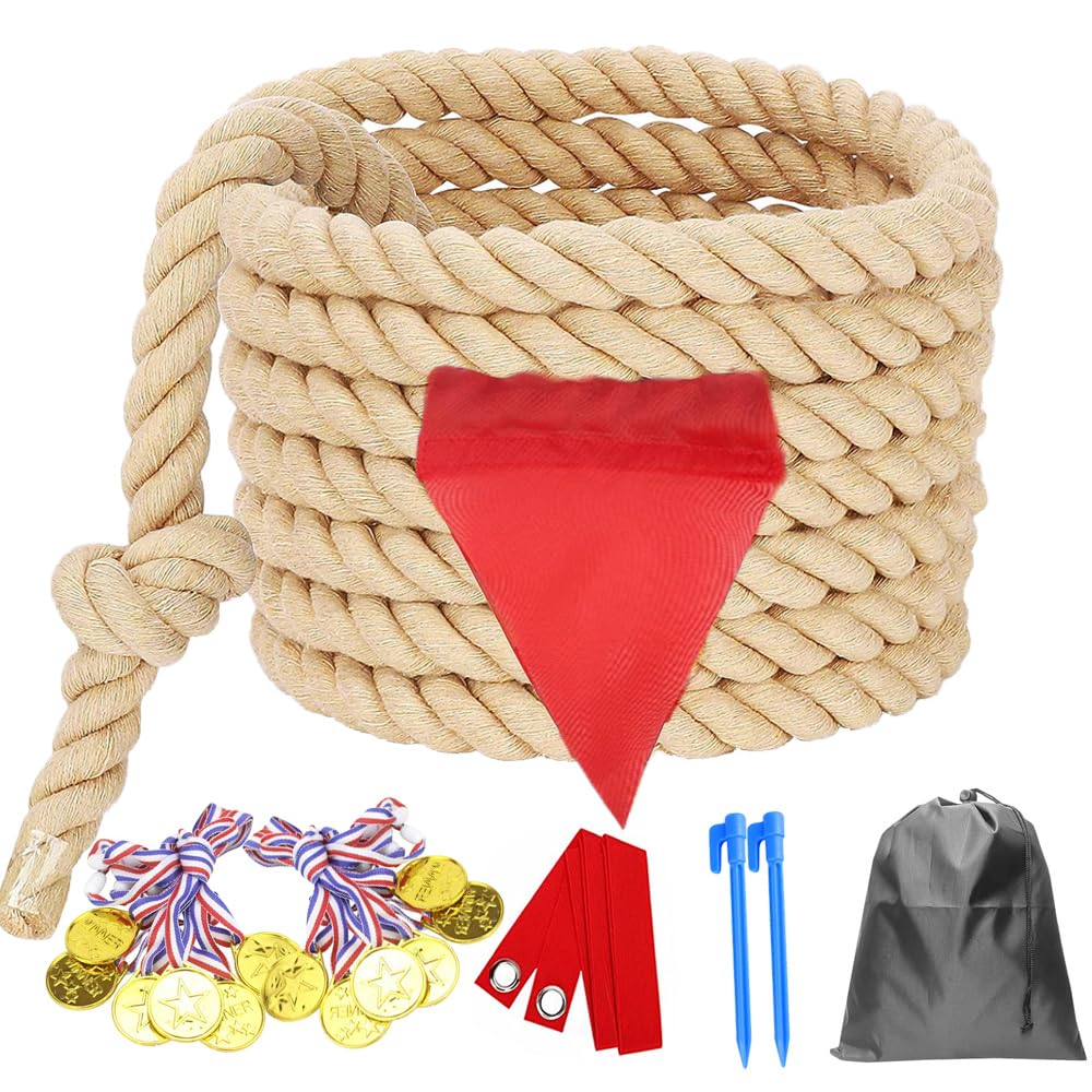 DHXGON 40 ft Tug of War Rope for Kids & Adults - Soft Cotton, Safe Grip, Medals & Storage Bag