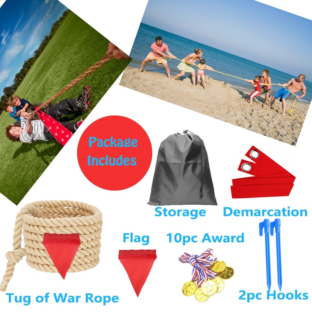 DHXGON 40 ft Tug of War Rope for Kids & Adults - Soft Cotton, Safe Grip, Medals & Storage Bag