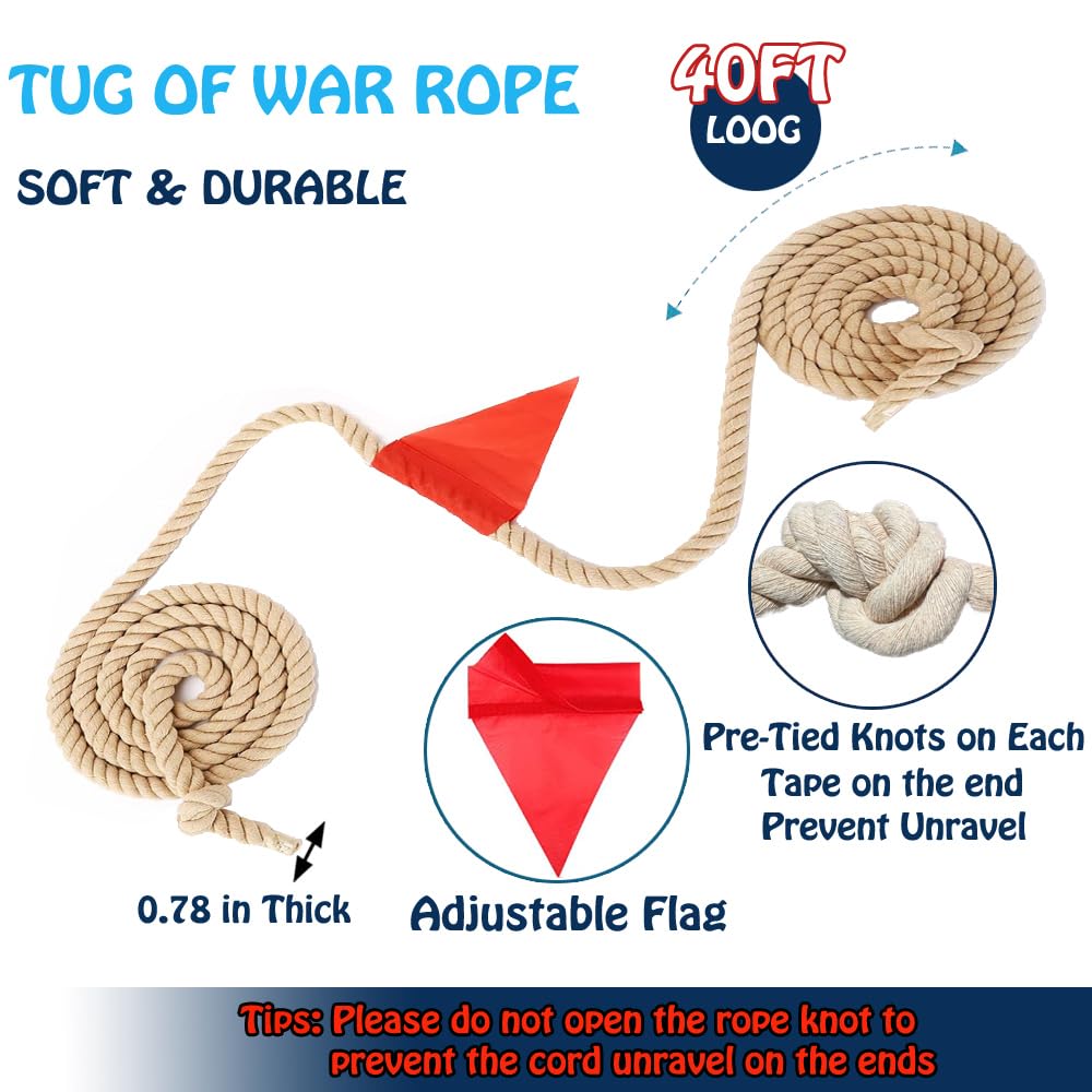 DHXGON 40 ft Tug of War Rope for Kids & Adults - Soft Cotton, Safe Grip, Medals & Storage Bag