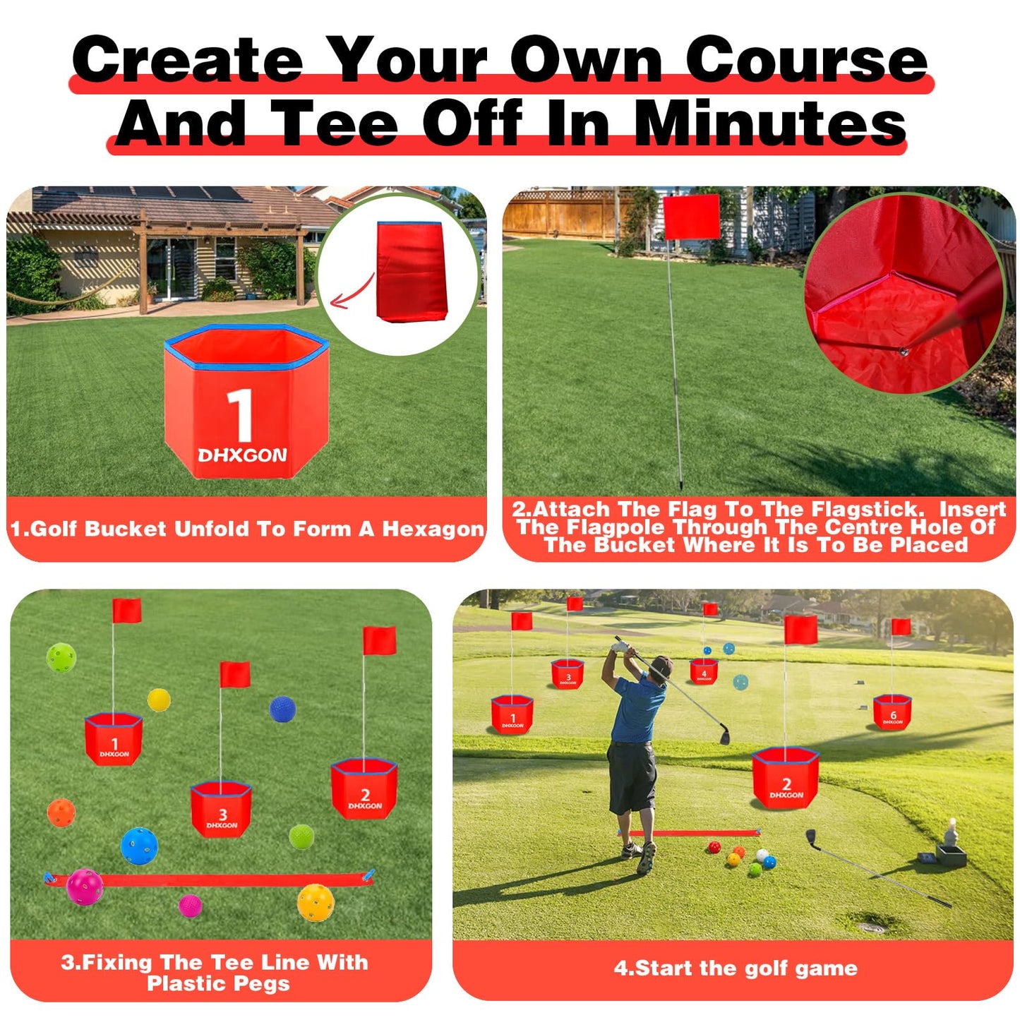 DHXGON Backyard Golf Game — Portable 6-Hole Family Outdoor Golf Set