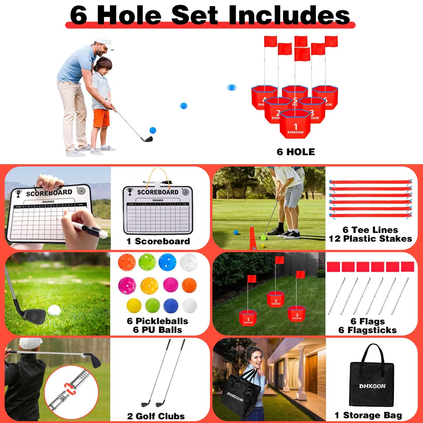 DHXGON Backyard Golf Game — Portable 6-Hole Family Outdoor Golf Set
