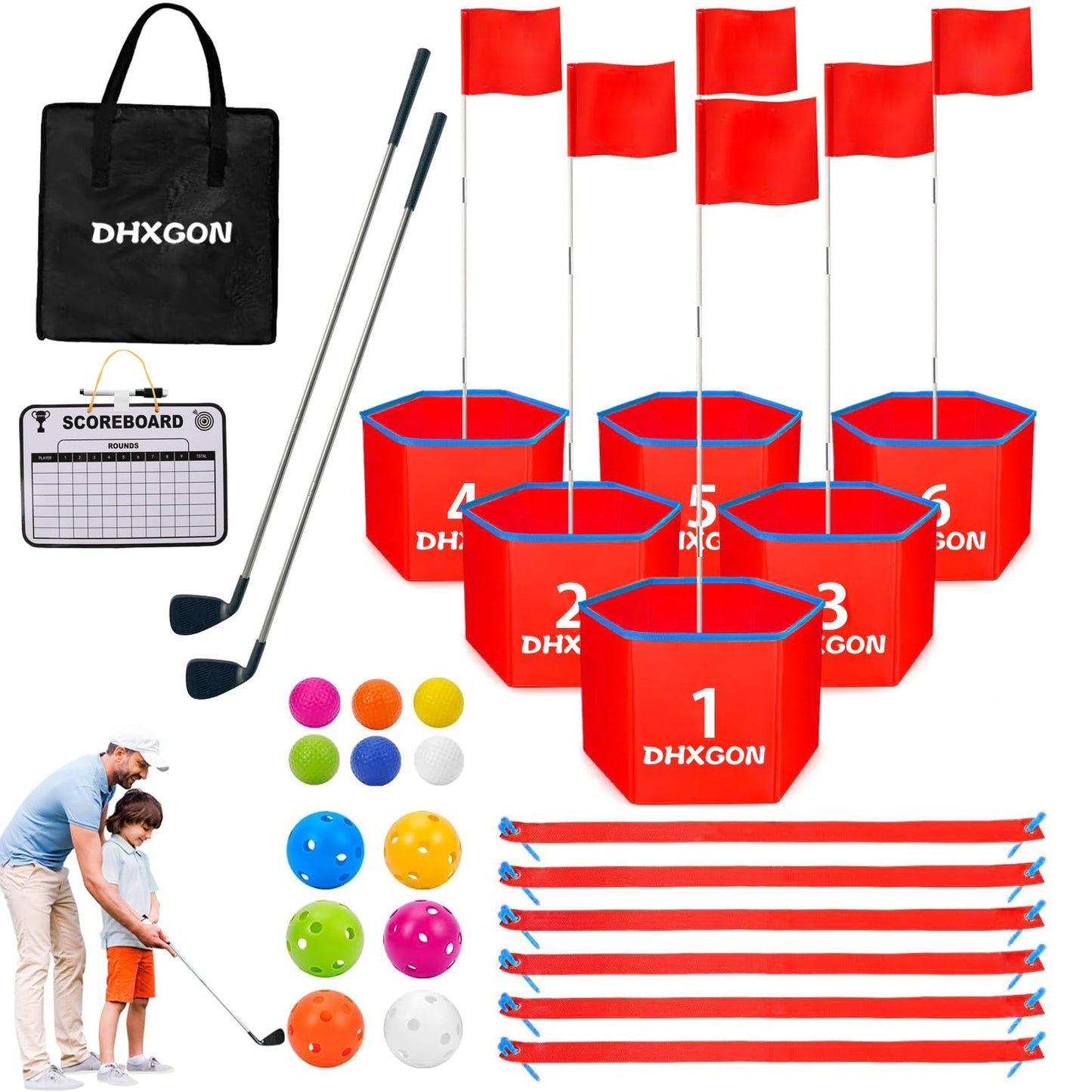 DHXGON Backyard Golf Game — Portable 6-Hole Family Outdoor Golf Set