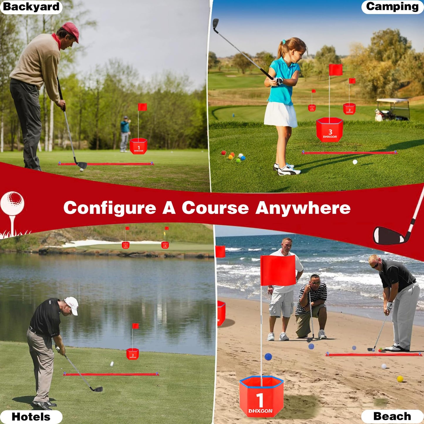 DHXGON Backyard Golf Game — Portable 6-Hole Family Outdoor Golf Set