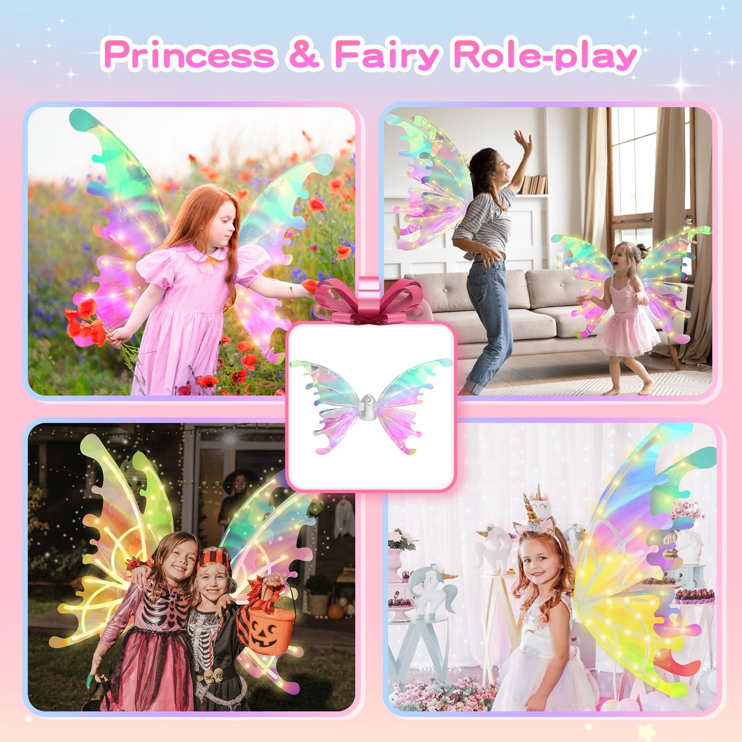Diakud Light Up Butterfly Fairy Wings for Girls – LED Dress-Up Wings for Ages 4-8