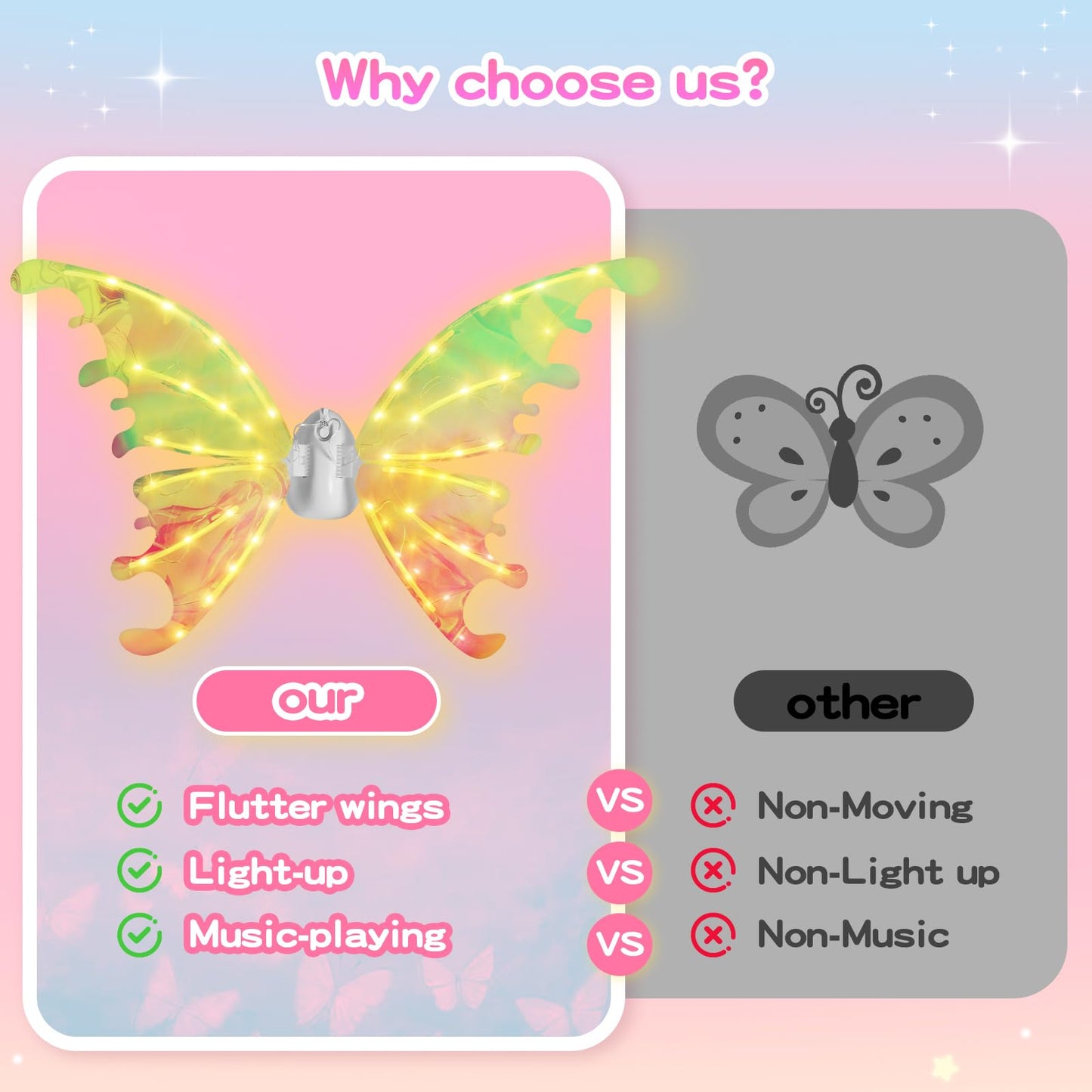Diakud Light Up Butterfly Fairy Wings for Girls – LED Dress-Up Wings for Ages 4-8