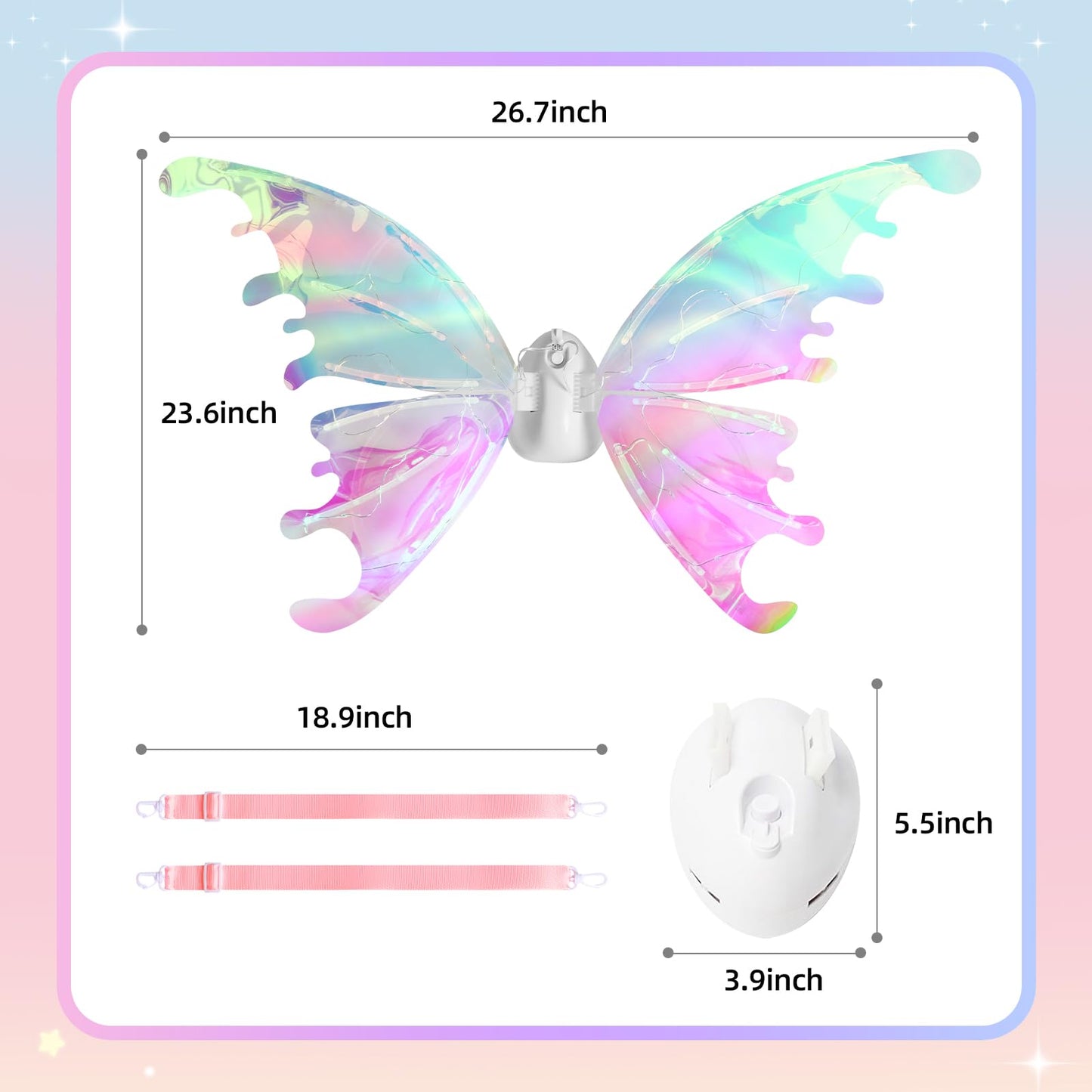 Diakud Light Up Butterfly Fairy Wings for Girls – LED Dress-Up Wings for Ages 4-8