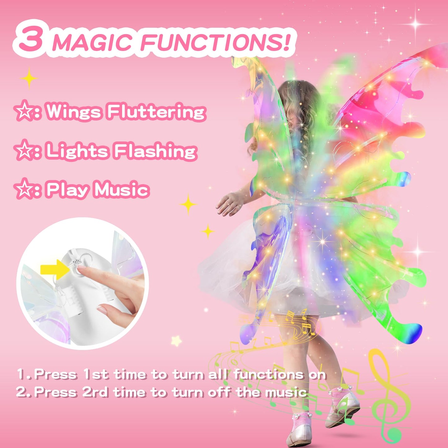 Diakud Light Up Butterfly Fairy Wings for Girls – LED Dress-Up Wings for Ages 4-8