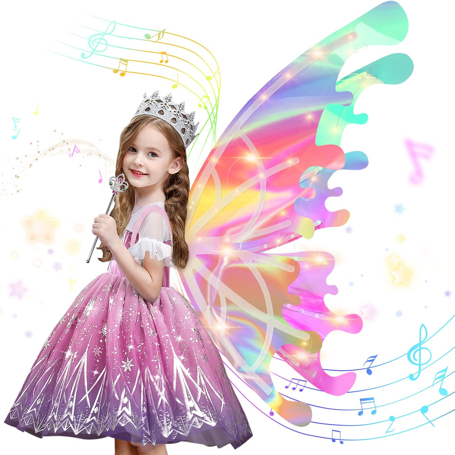 Diakud Light Up Butterfly Fairy Wings for Girls – LED Dress-Up Wings for Ages 4-8