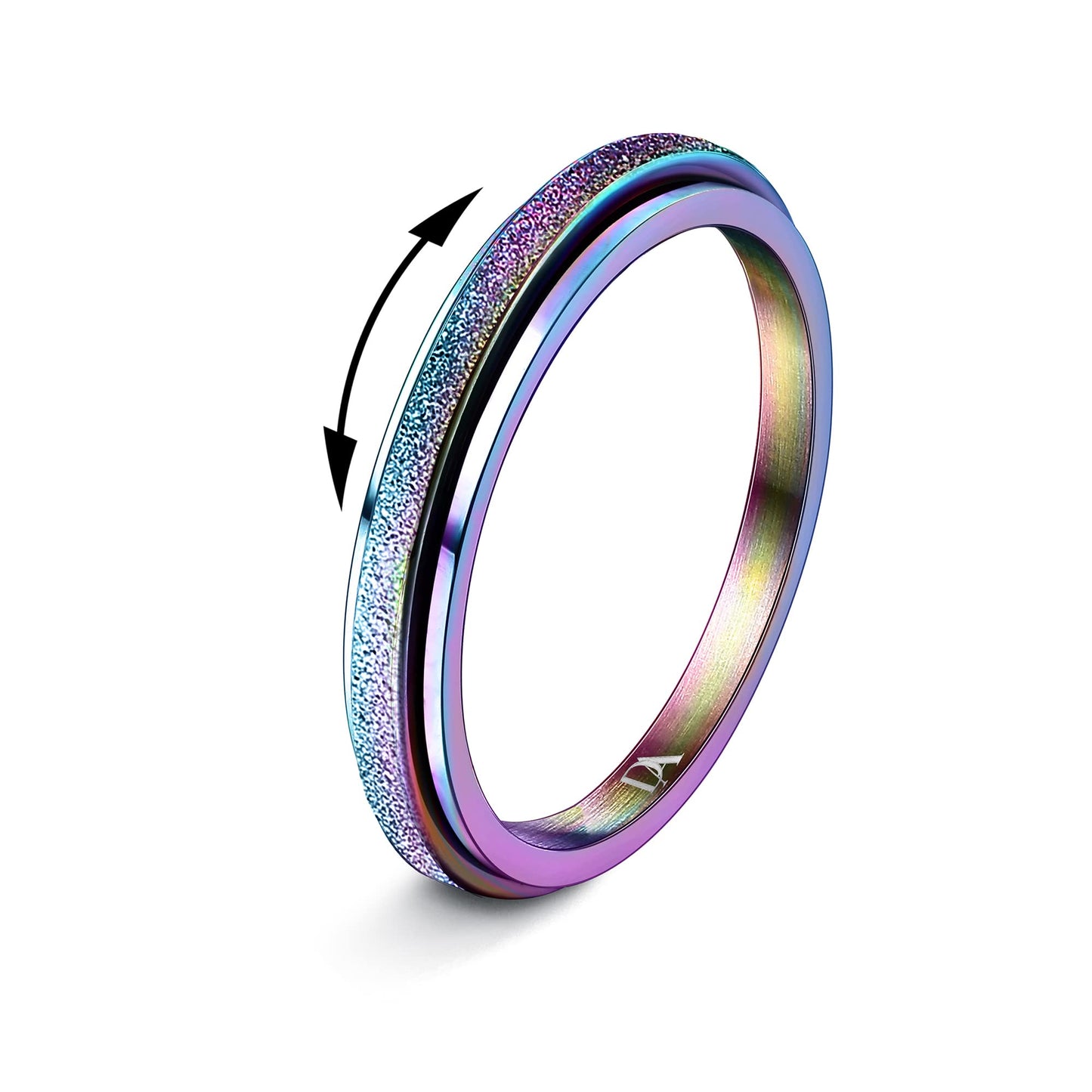 Diamday Colorful Fidget Ring for Anxiety Relief – 2mm Titanium Stainless Steel Spinner Ring
