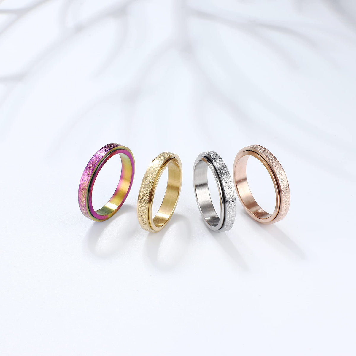 Diamday Gold Fidget Ring for Women & Men – 4mm Titanium Stainless Steel Spinner Ring with Sandblasted Finish for Anxiety Relief